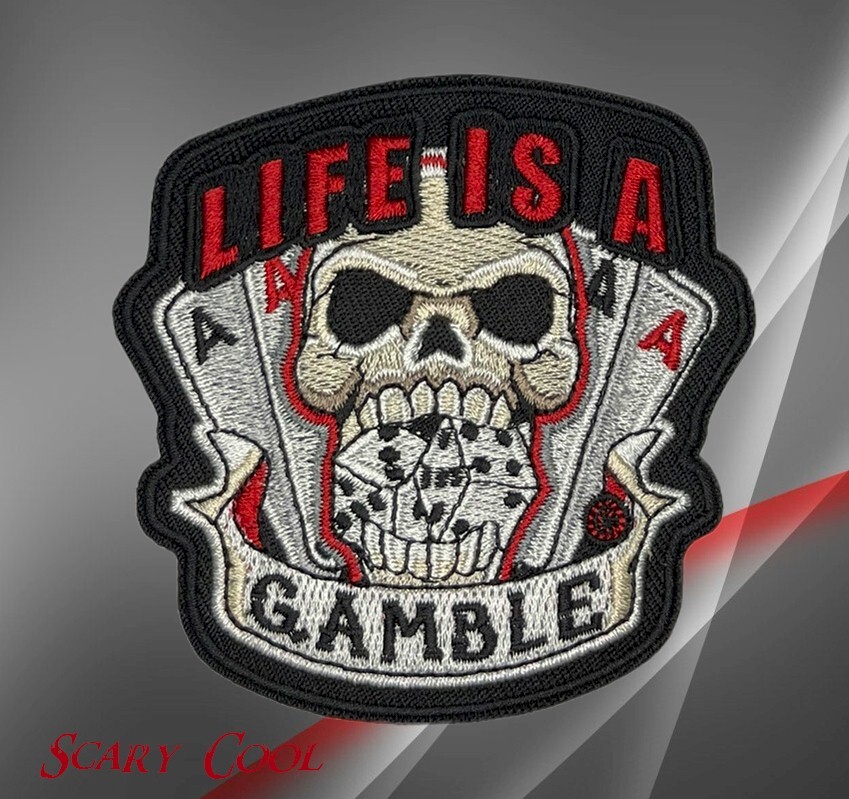 New Life Is A Gamble Aces Skull Dice Vintage Embroidered Biker Iron On Patch