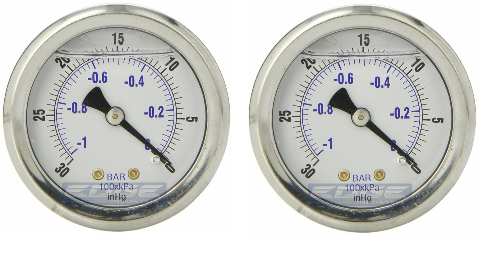 2 PACK LIQUID FILLED VACUUM GAUGE -30-0 PSI, 2" FACE, 1/4" BACK MOUNT