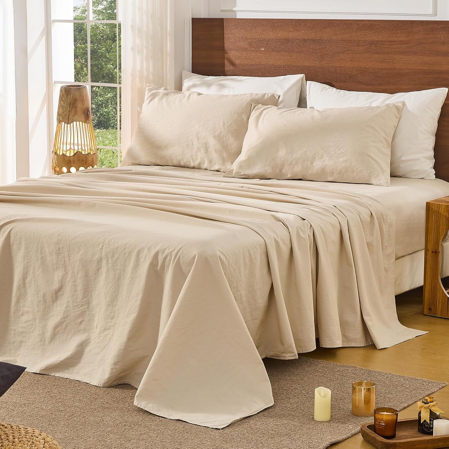 Bedlifes 100% French Pure Linen Sheets Queen Size Breathable and Cooling Flax Sh