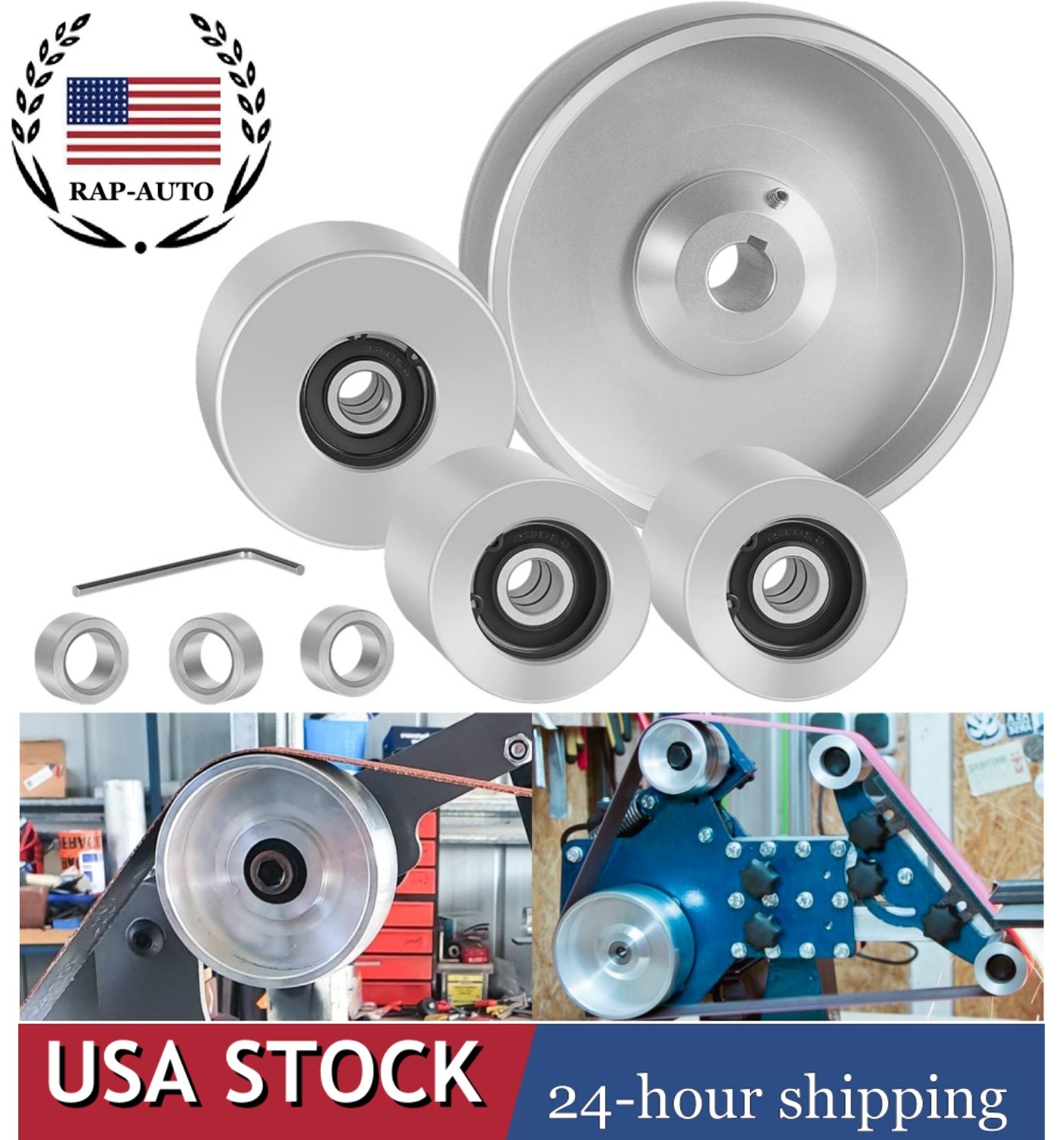 2"x72" Belt Grinder Wheel Set for Knife Grinder 5"Drive 5/8"Bore 3"Track 2"Idler