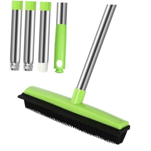 Pet Hair Removal Broom with Squeegee -53", Long Handle Soft Bristle Rubber