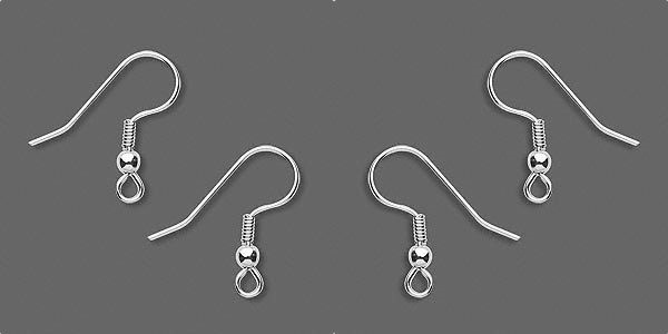 200 Stainless Steel EarWires Earings with Silver plated Bead + Coil Ear Wires
