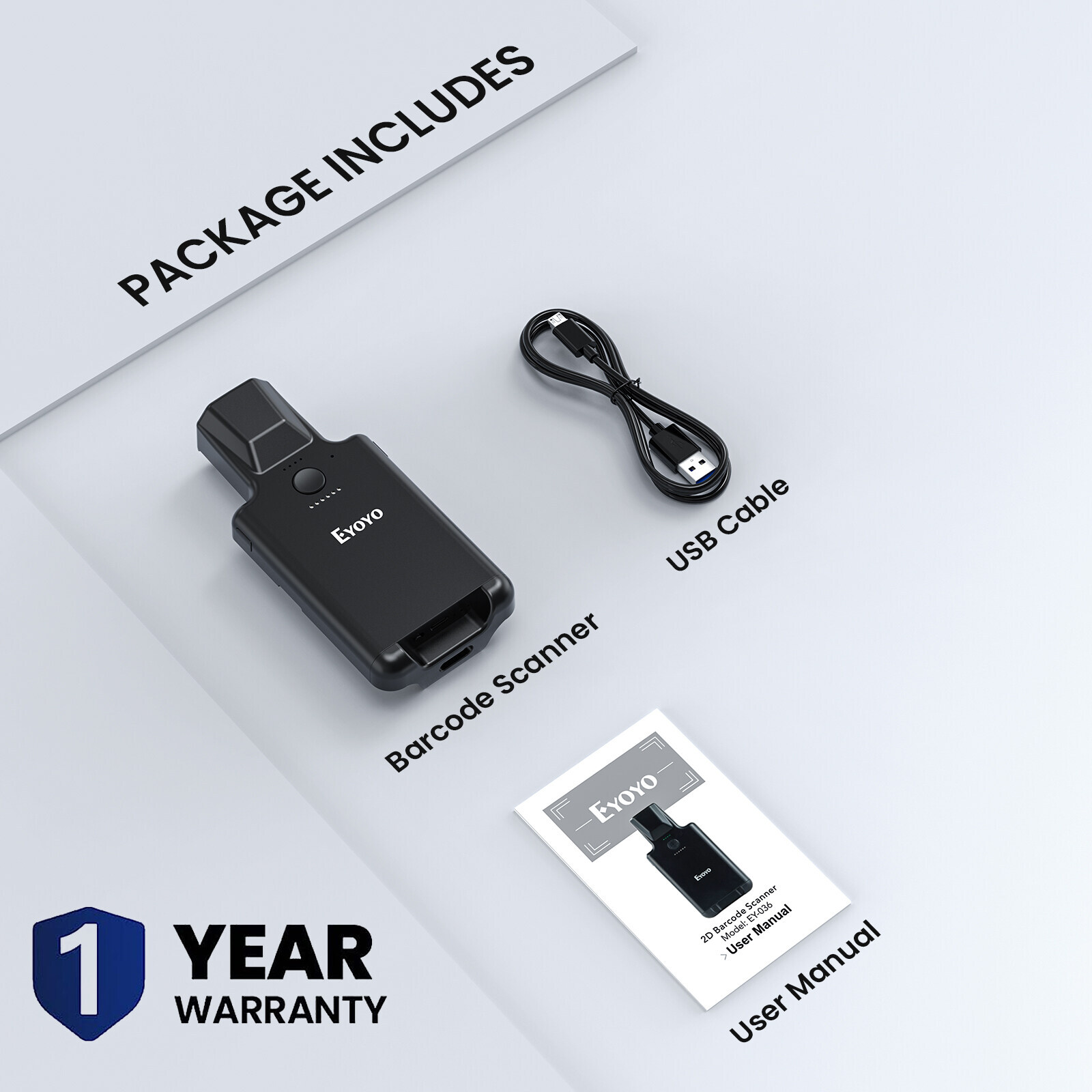 2D Back Clip Bluetooth Barcode Scanner, 3000mAh Battery,Wireless QR Code Scanner