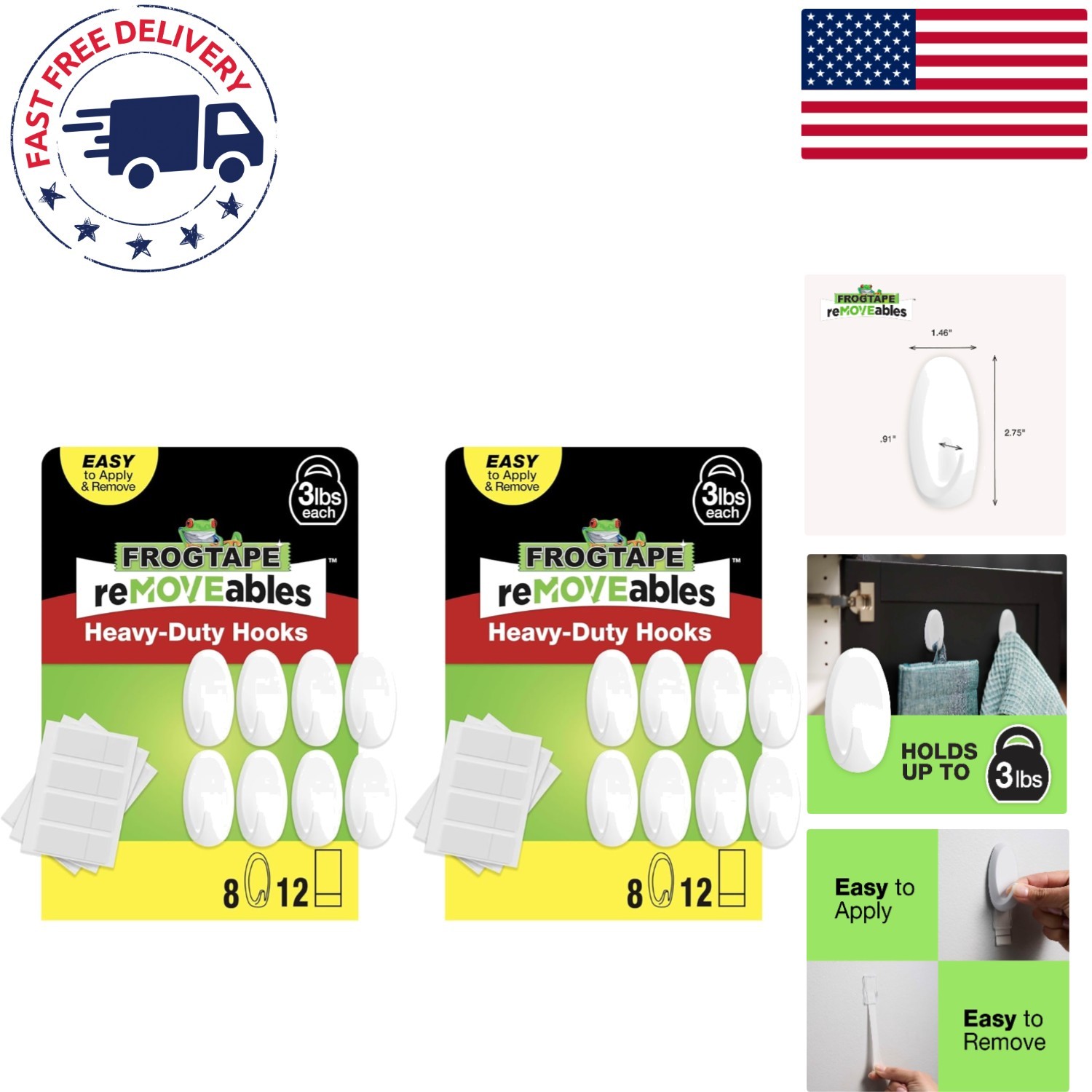 Pack of 16 reMOVEables Adhesive Wall Hooks - Reusable & Damage-Free, Holds 3 lbs