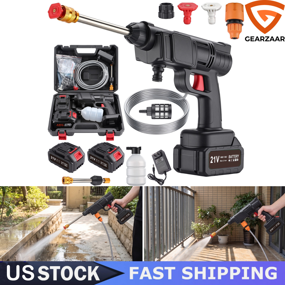 600W Cordless Portable High Pressure Water Spray Gun Car Washer Cleaner Tool