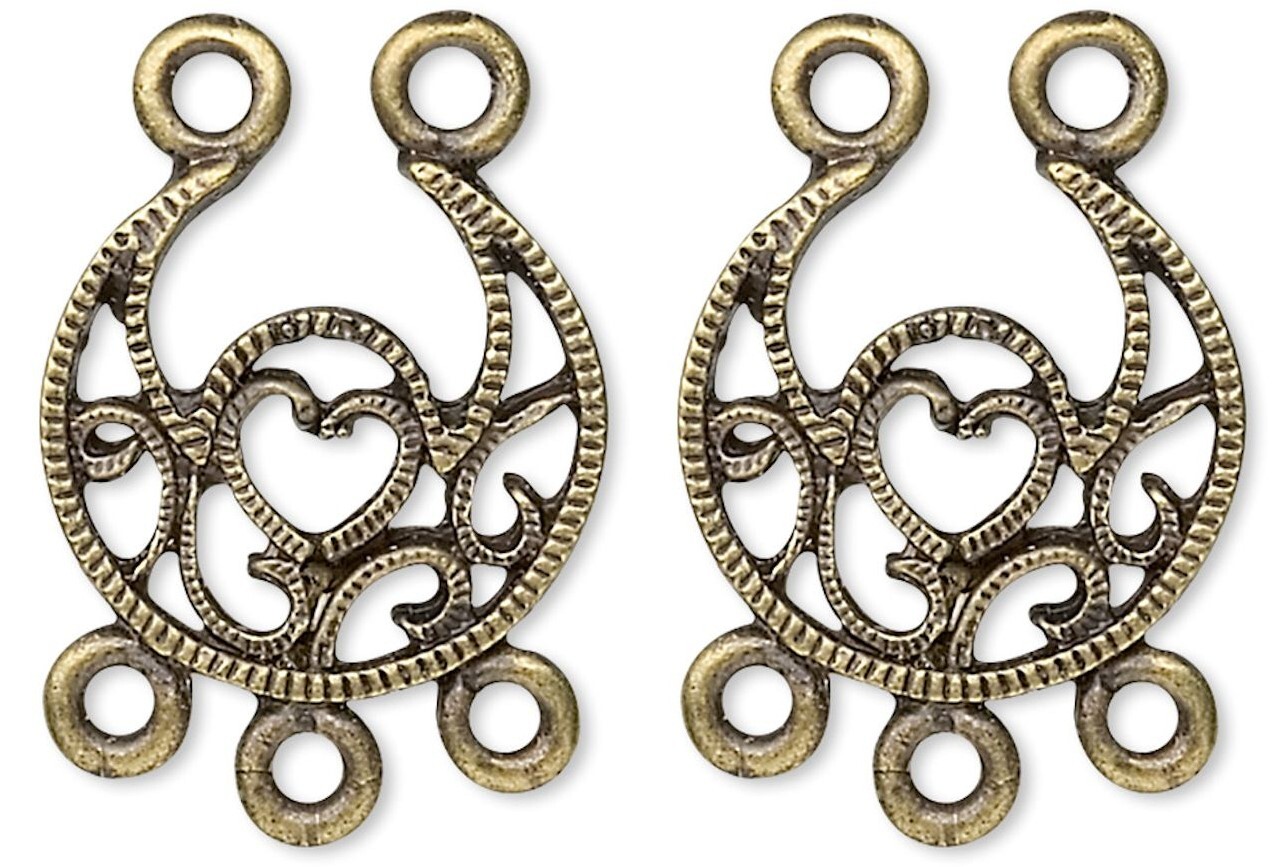 20 Antiqued Brass Plated Pewter 15x14mm Heart Chandelier Earring Connectors *