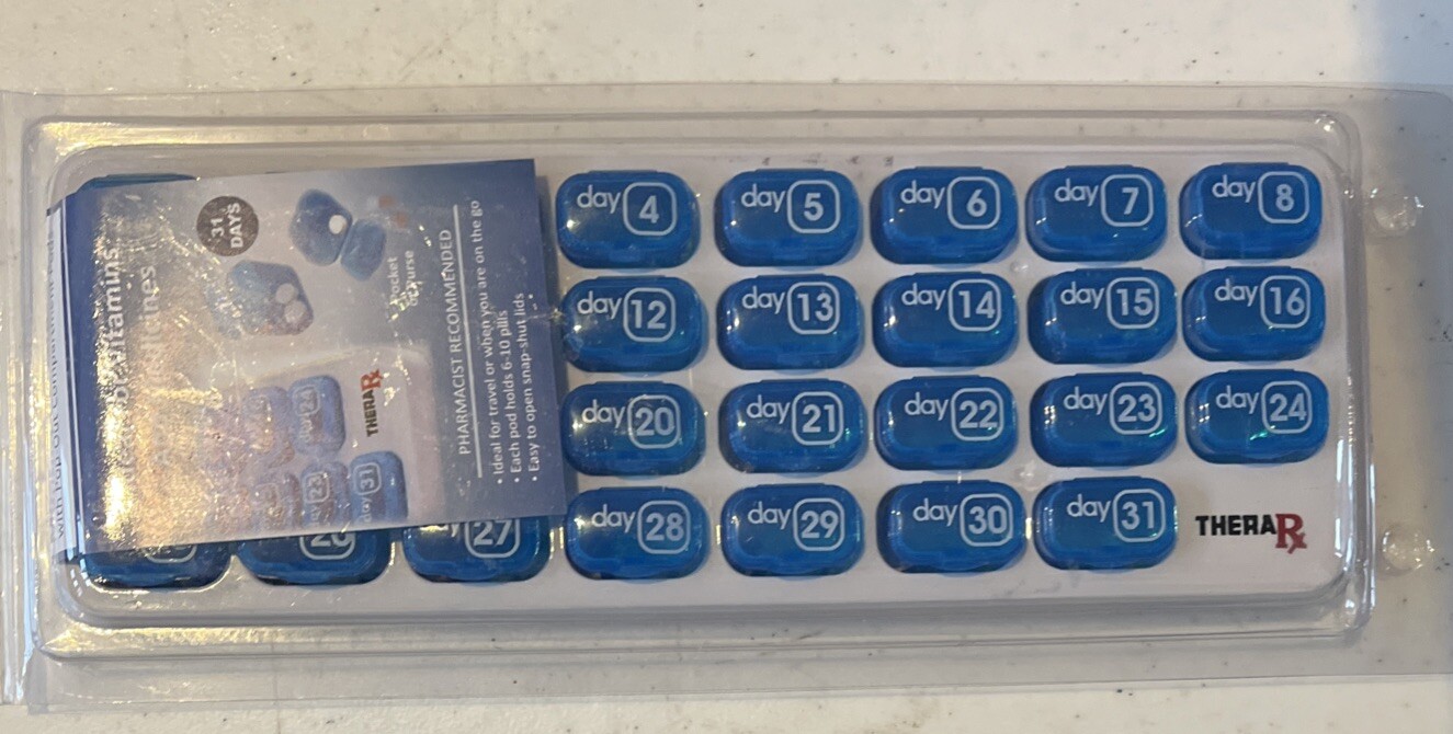 Thera RX 31 Day Monthly Pill & Vitamin Organizer with Large Removable Pods