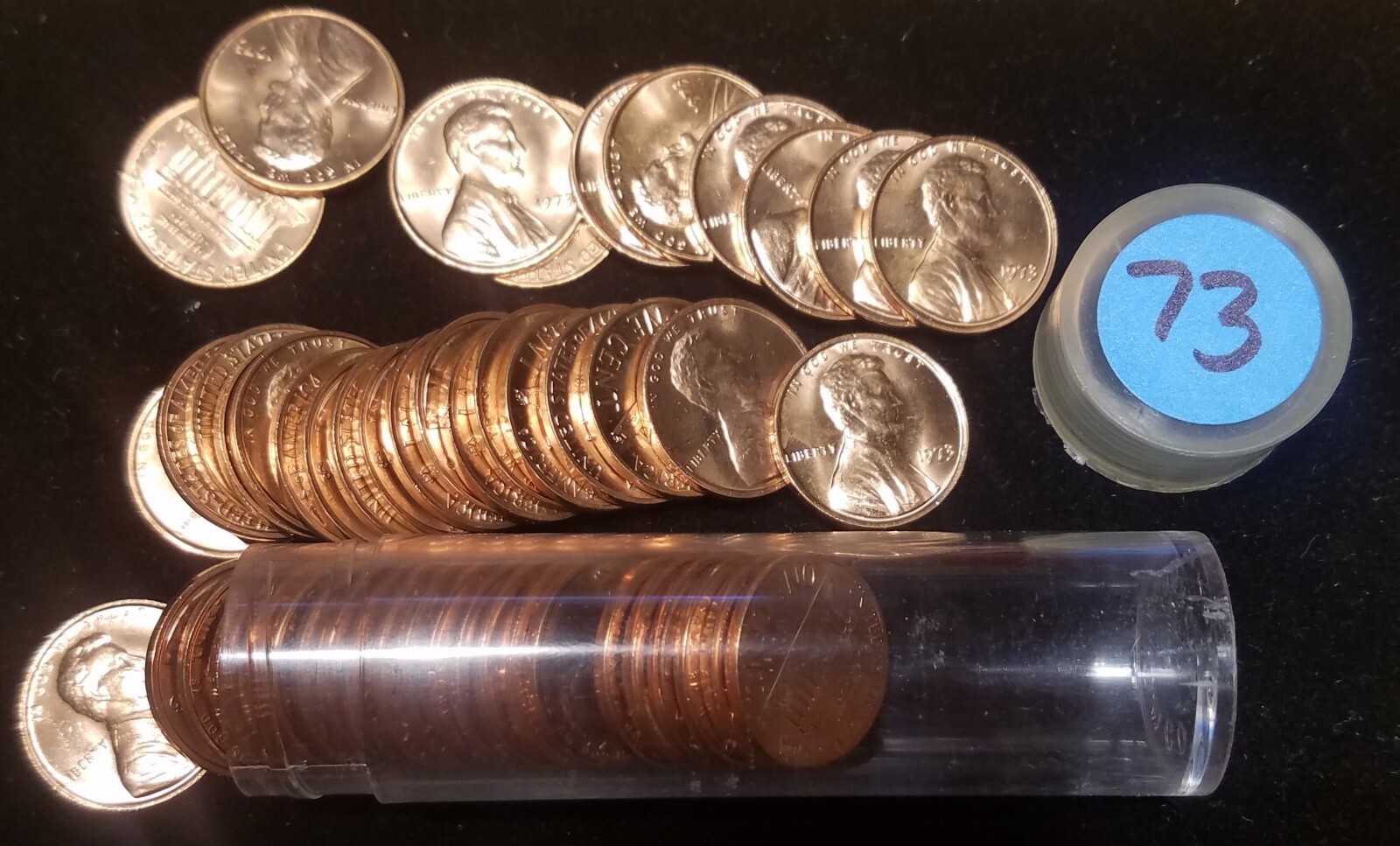 1973 Lincoln Penny Cent Roll - Gem BU Red - from huge hoard of 1000s of rolls