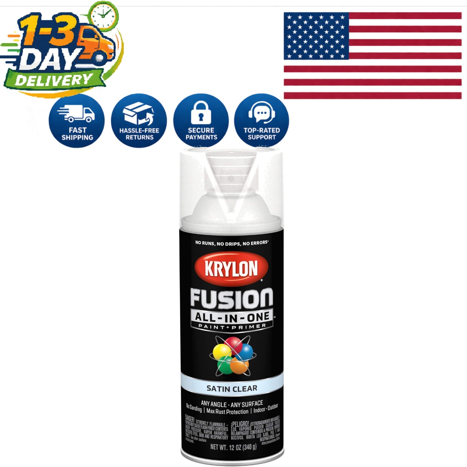 Versatile 12oz Clear Satin Spray Paint: Indoor/Outdoor Use with Rust Protection