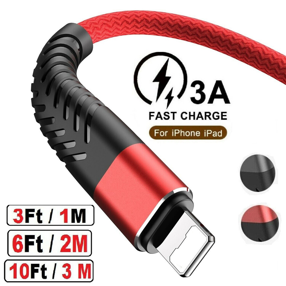Braided Fast Charger Cable Heavy Duty USB Cord For iPhone 14 13 12 11 X XR 8 7