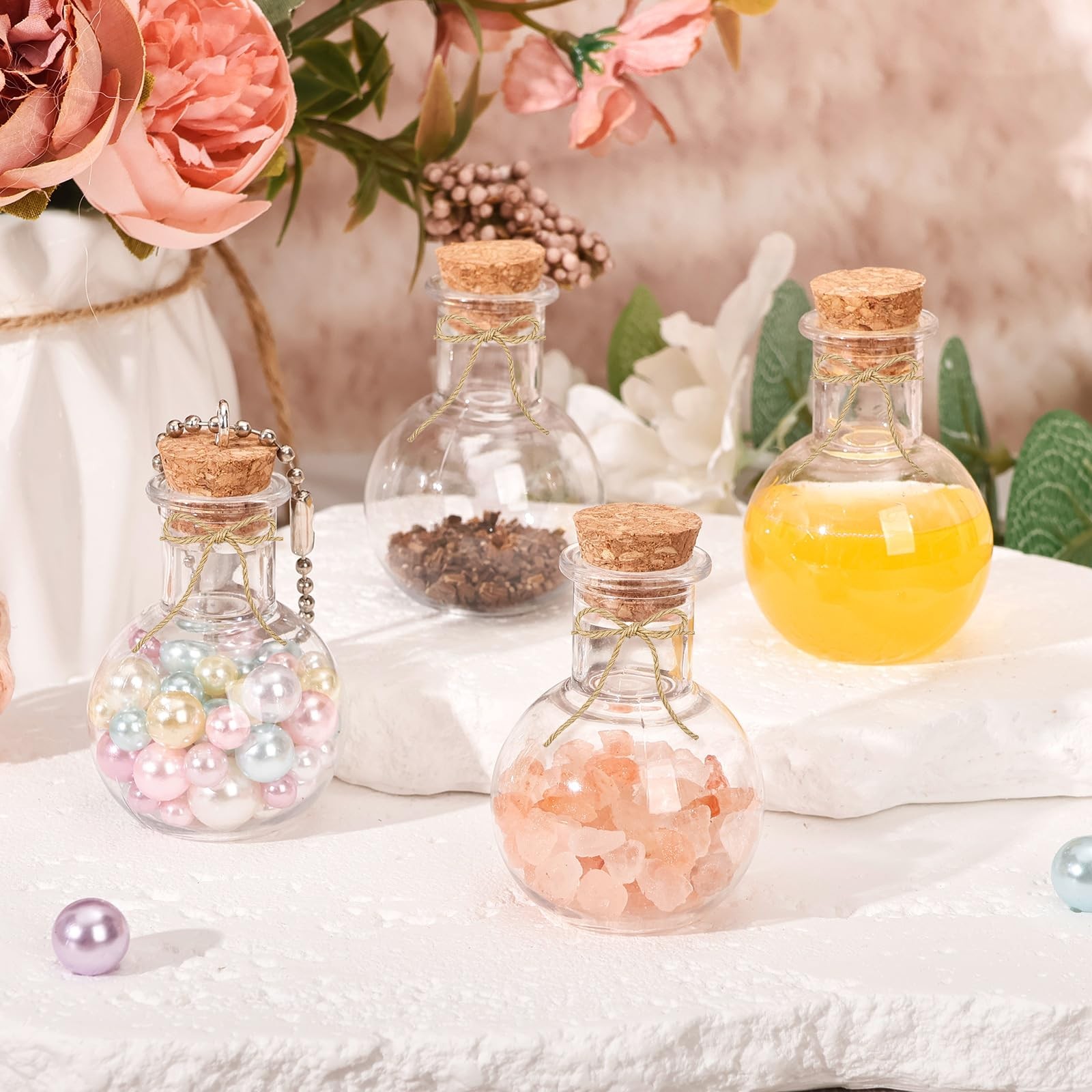 10 Packs Mini Plastic Bottles with Corks Clear Small Plastic Bottles for Birt...
