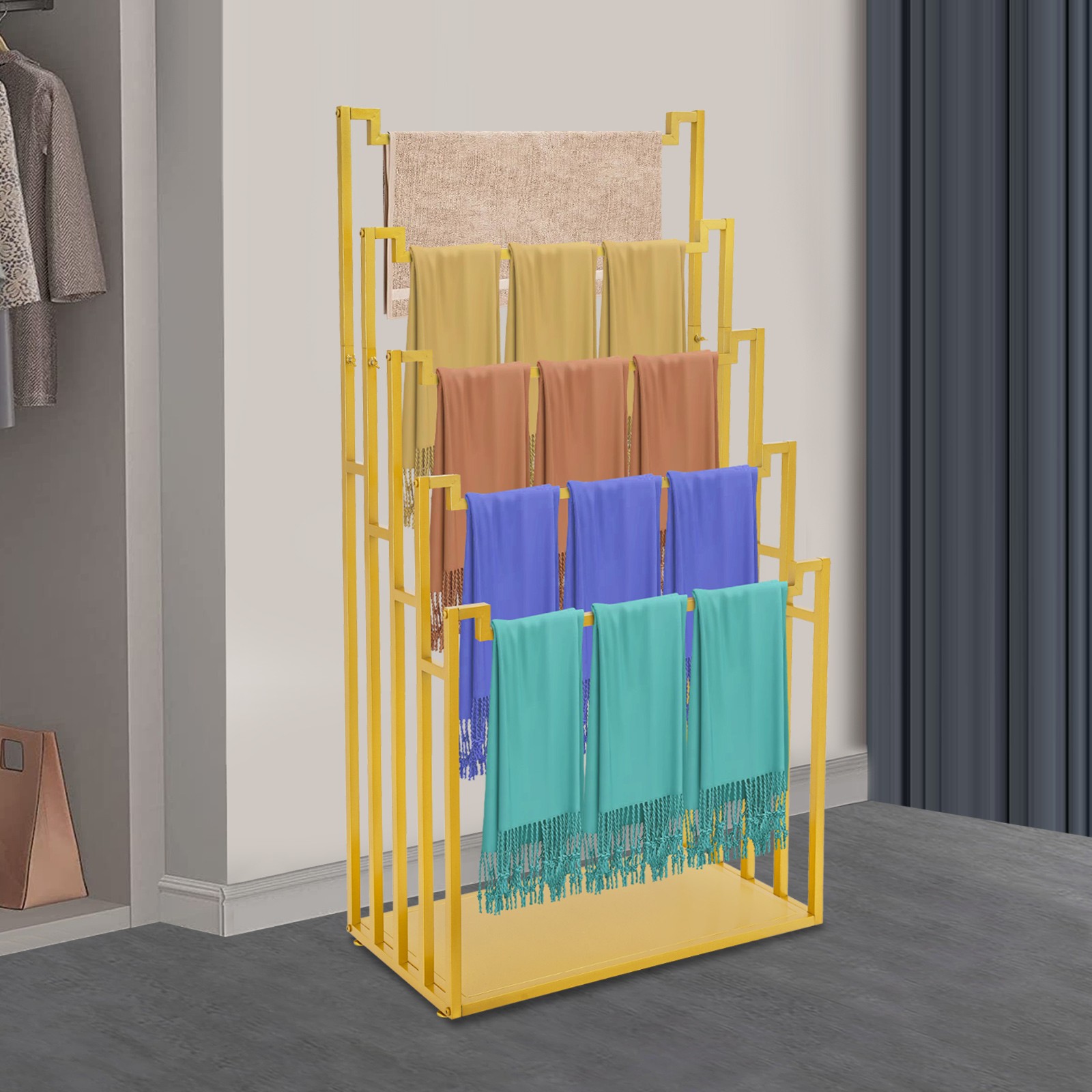 Freestanding Scarf Display Stand 5-tier Metal Scarf Holder Organizer Indoor NEW