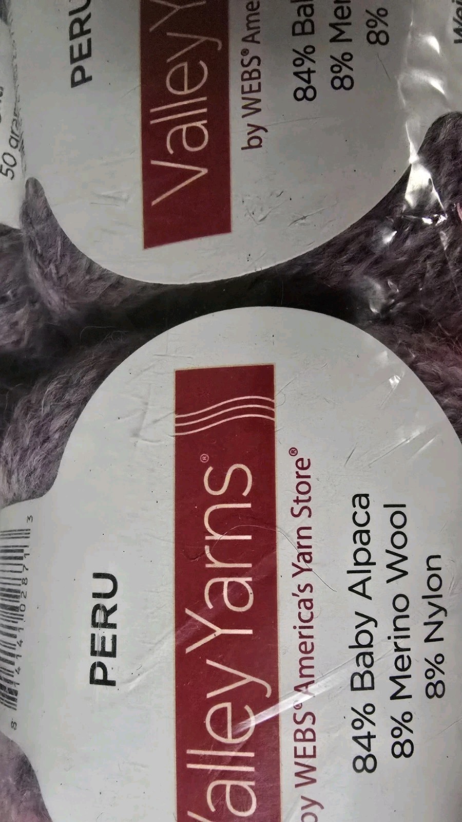 3-SKEINS-PERU VALLEY YARNS ALPACA WOOL NYLON BLEND 50G EACH COLOR LAVENDER MIST