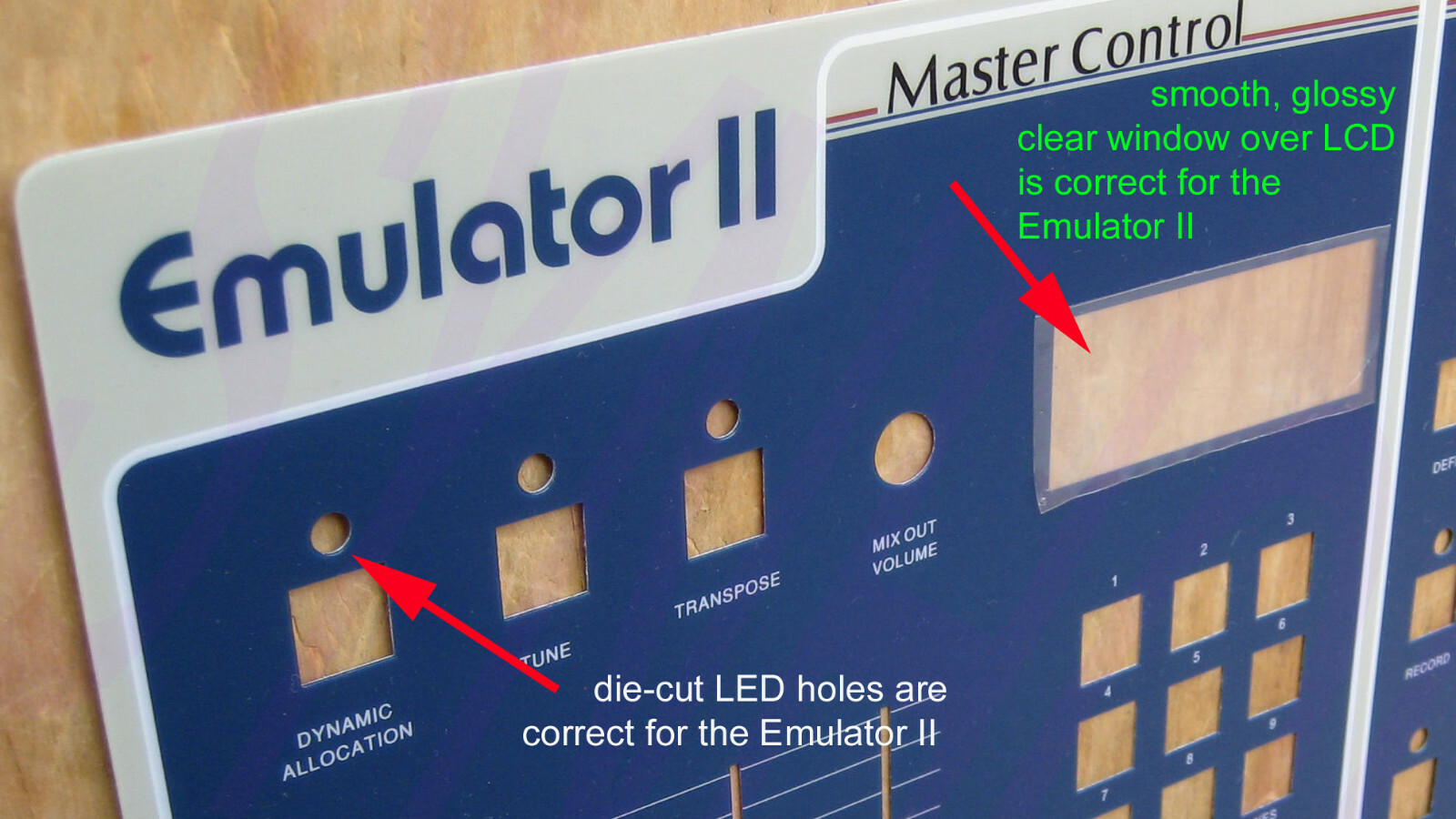 WORLD'S BEST Full Set E-mu Emulator II Replacement Main Control Panel Overlays