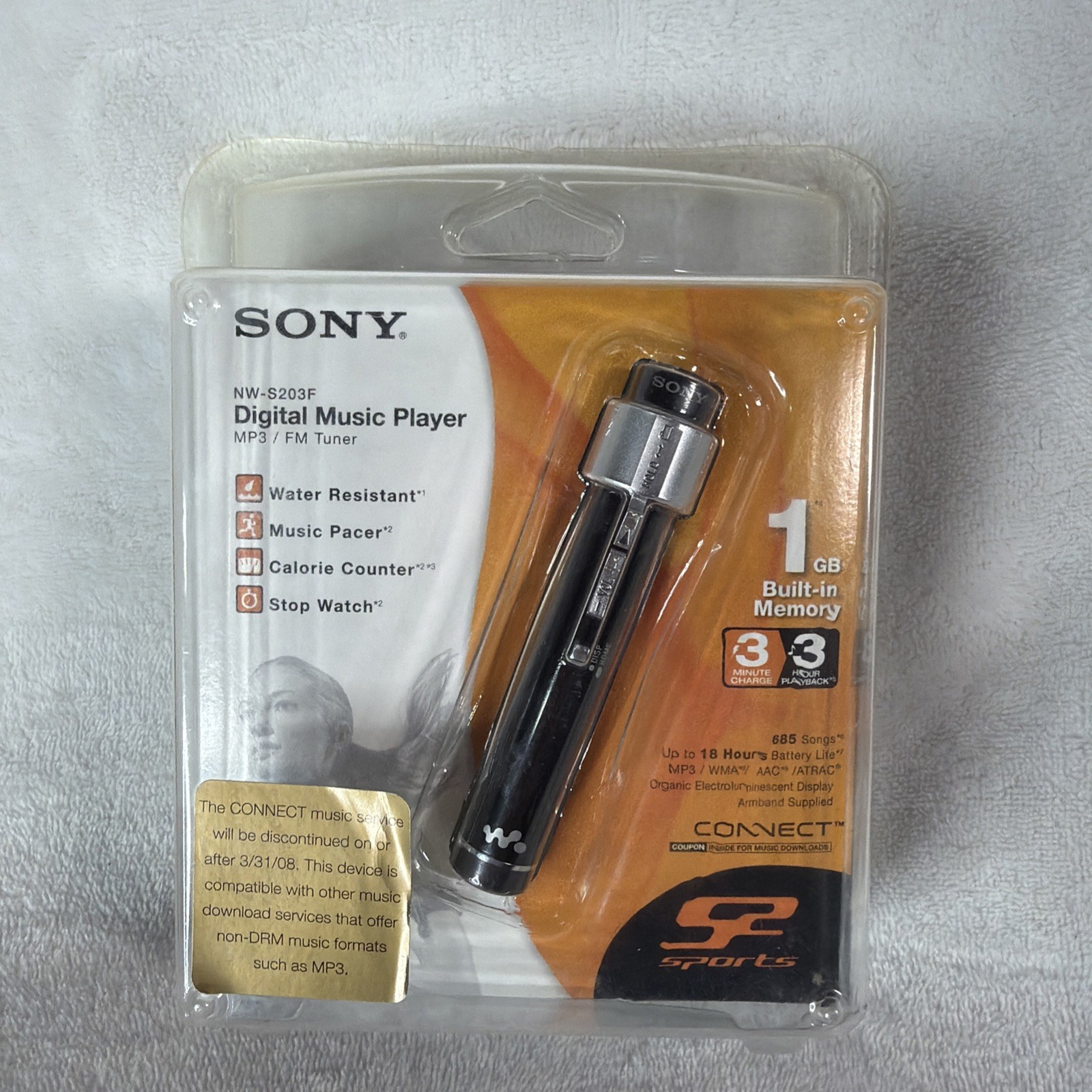 Sony Walkman NW-S203F 1GB Black MP3 Player - NEW, FACTORY SEALED - Rare Vintage