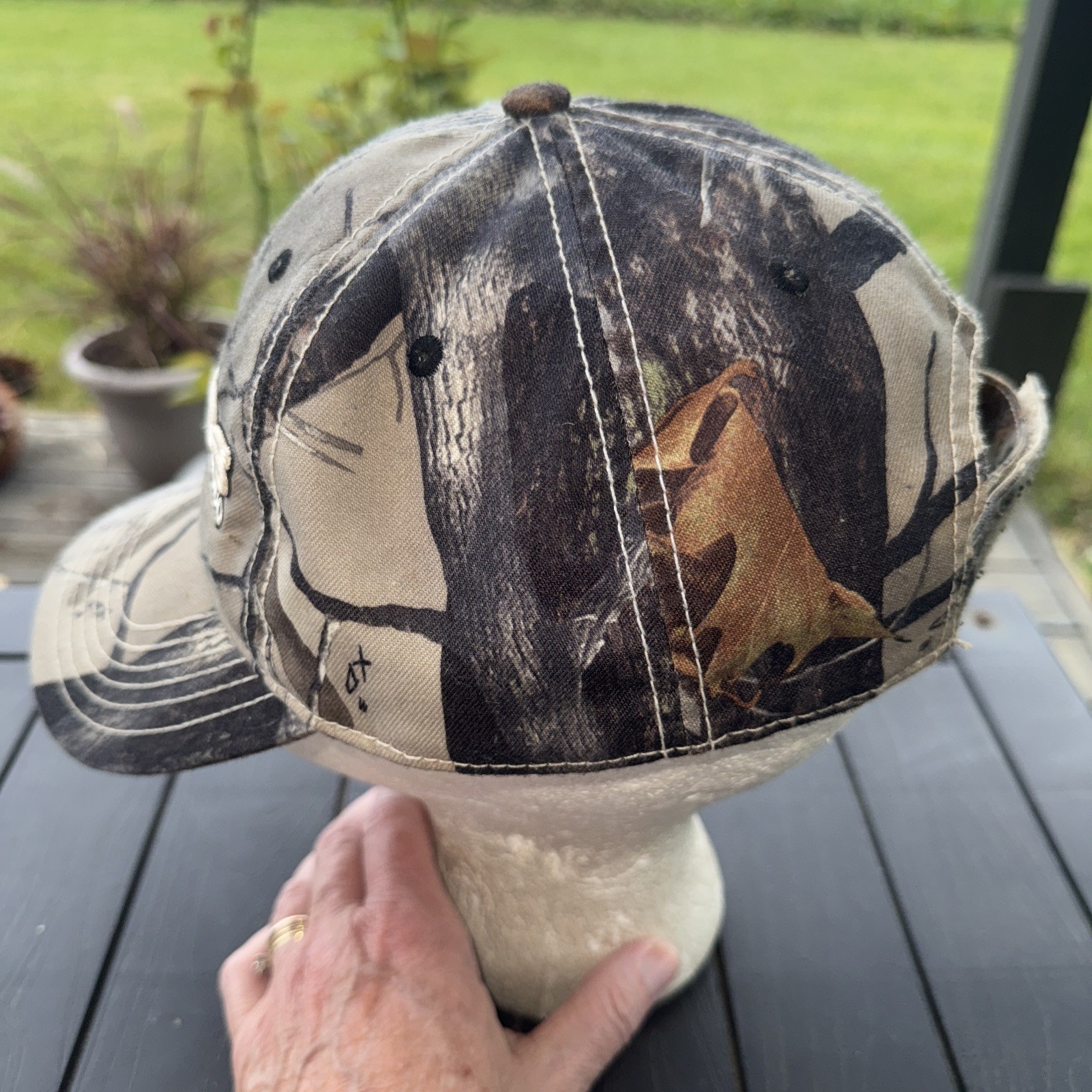 Menards Est 1960 Camouflage w white black hat Cap Hook Loop EUC