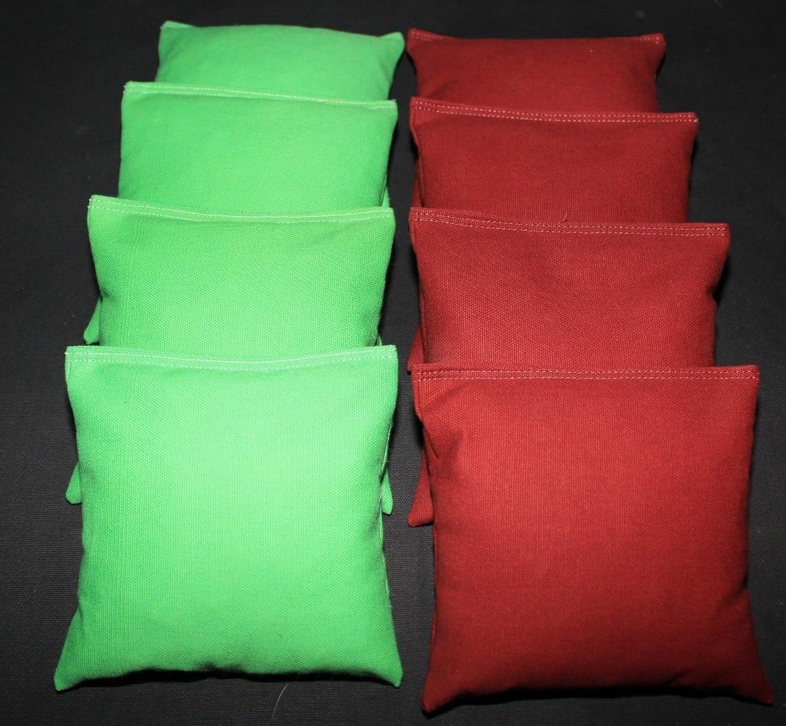 ALL WEATHER CORNHOLE BEAN BAGS Lime & Maroon Resin Filled WATERPROOF