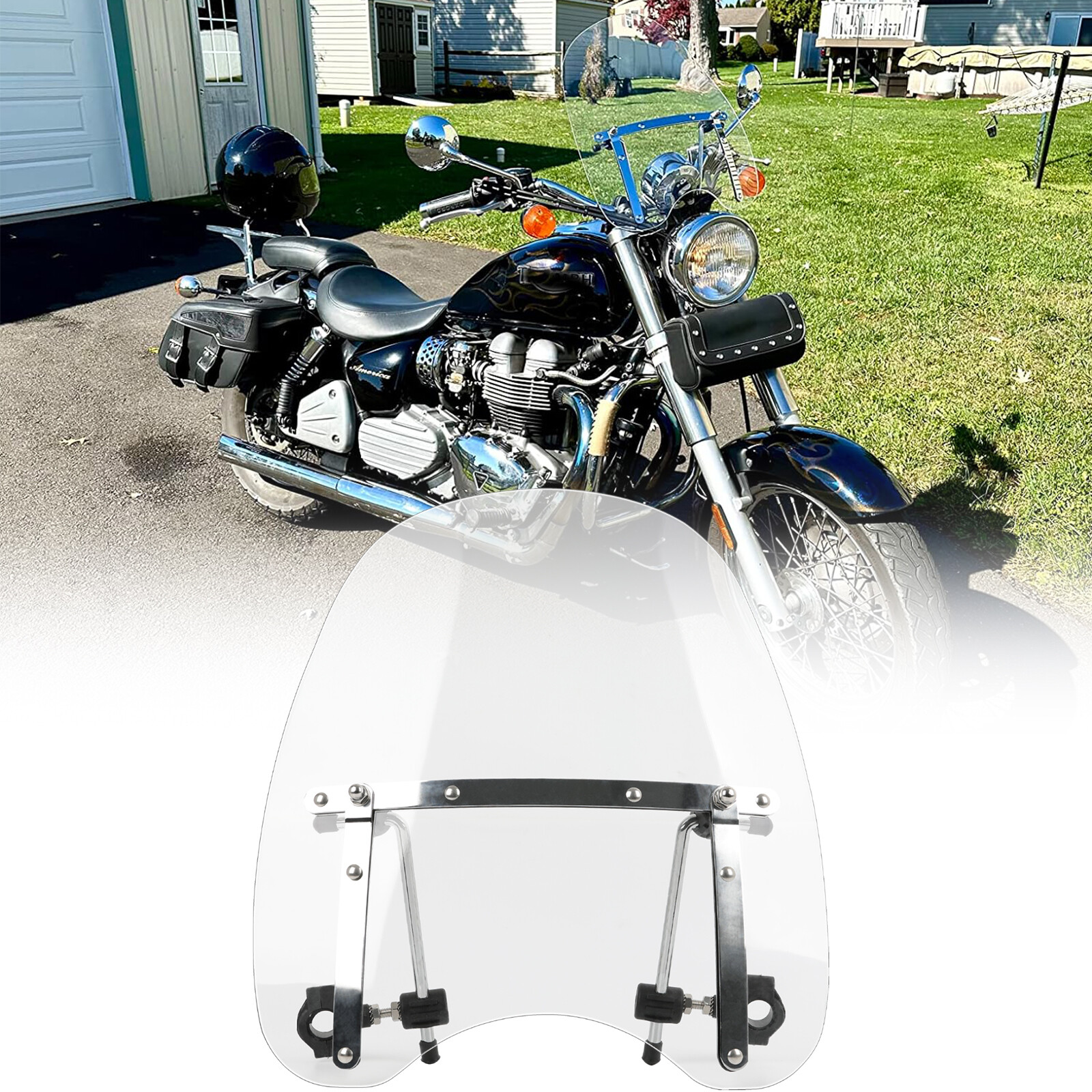 For Triumph Bonneville America Clear 18"x16" Windshield to Fit 7/8" 1" Handlebar