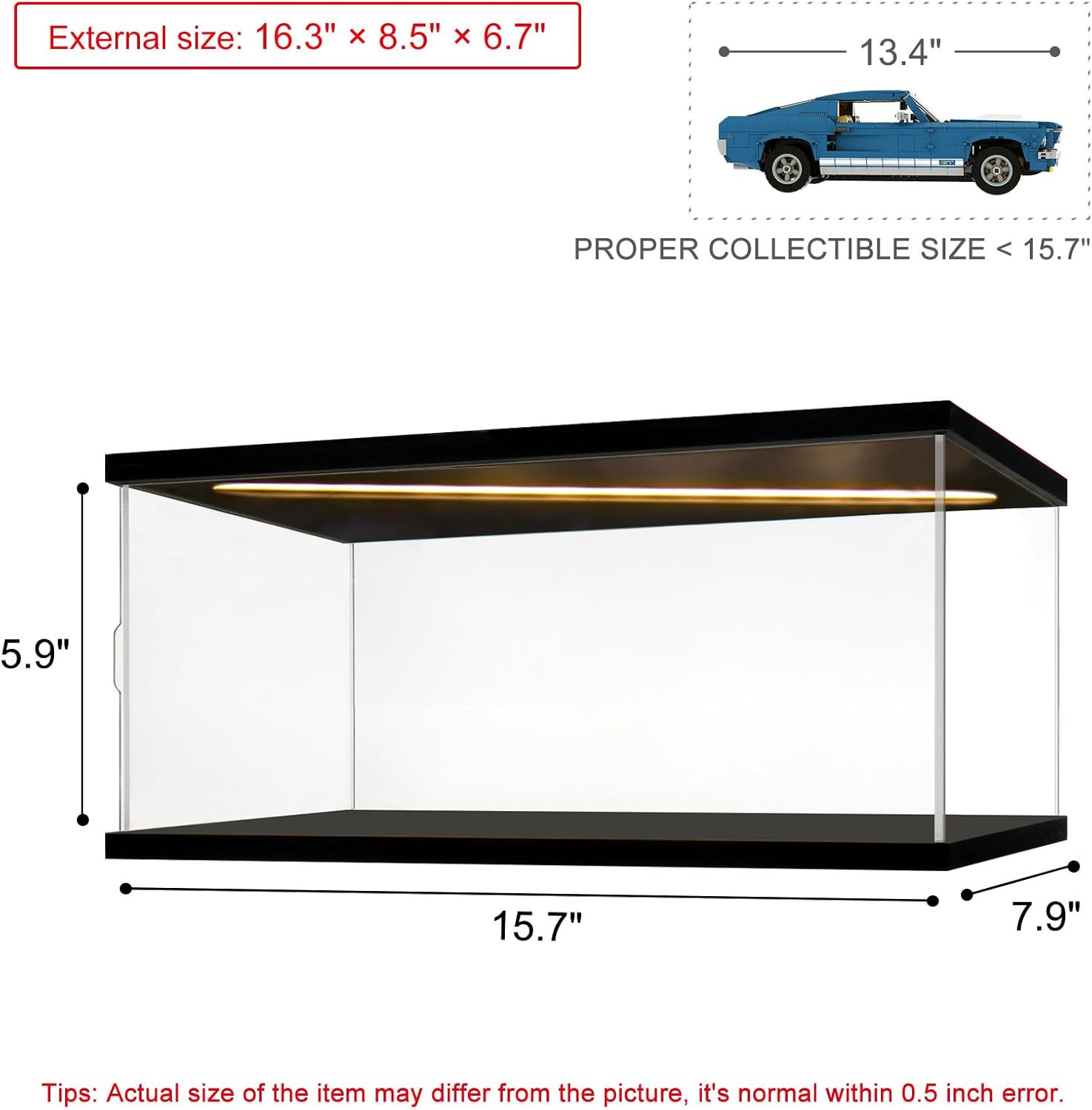 Car Display Case Acrylic LED Light 1/12 Clear Rack Model 1/18 Diecast Door Box