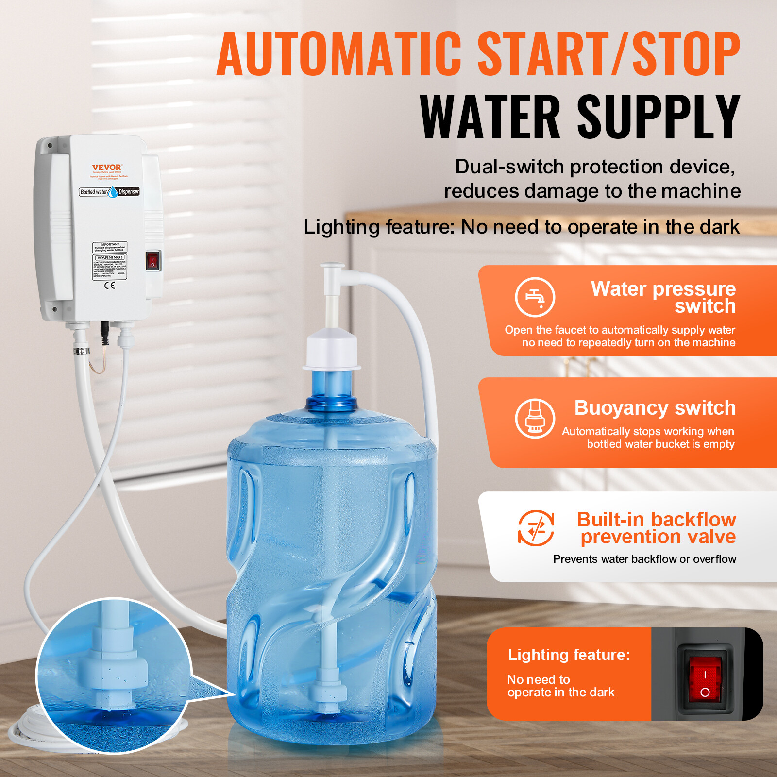 VEVOR AC Bottled Water Dispensing Pump System Replace Bunn Flojet 40PSI