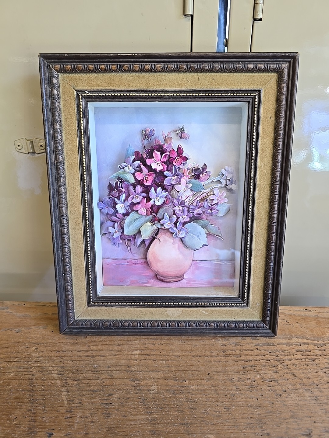 3D Paper Floral Art Shadow Box. Signed Fern Sigler