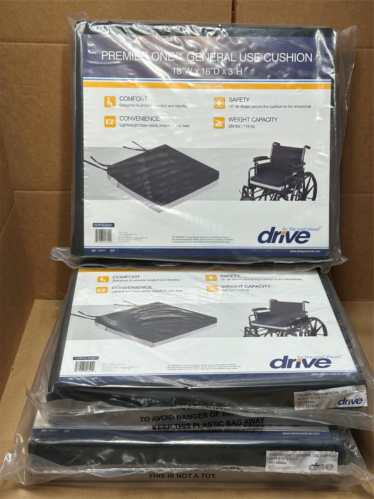 3x Pack Lot Drive Medical 18x16x3 Premier One Foam Wheelchair Cushion Seat