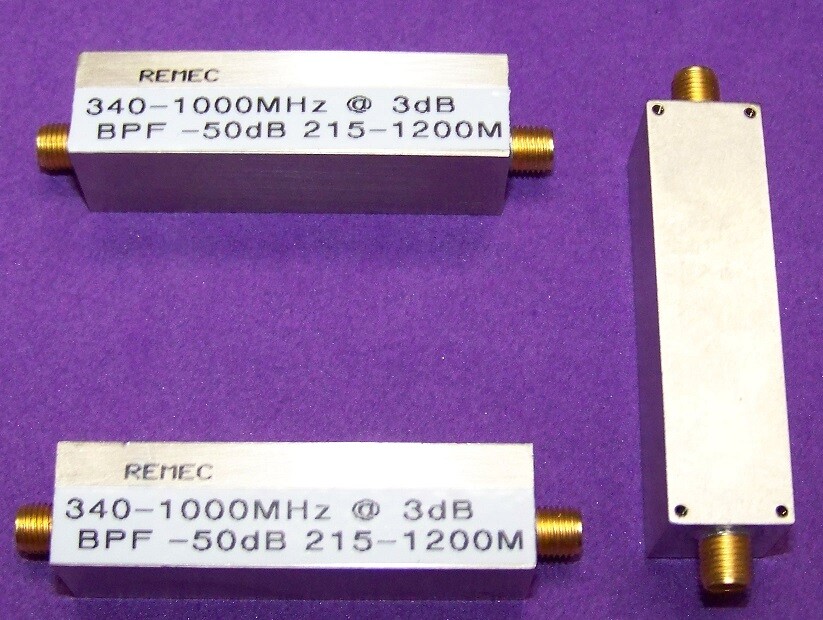 One very nice Remec BPF 3dB 340 to 1000MHz. -50dB at 215M and 1200MHz 0.5dB loss