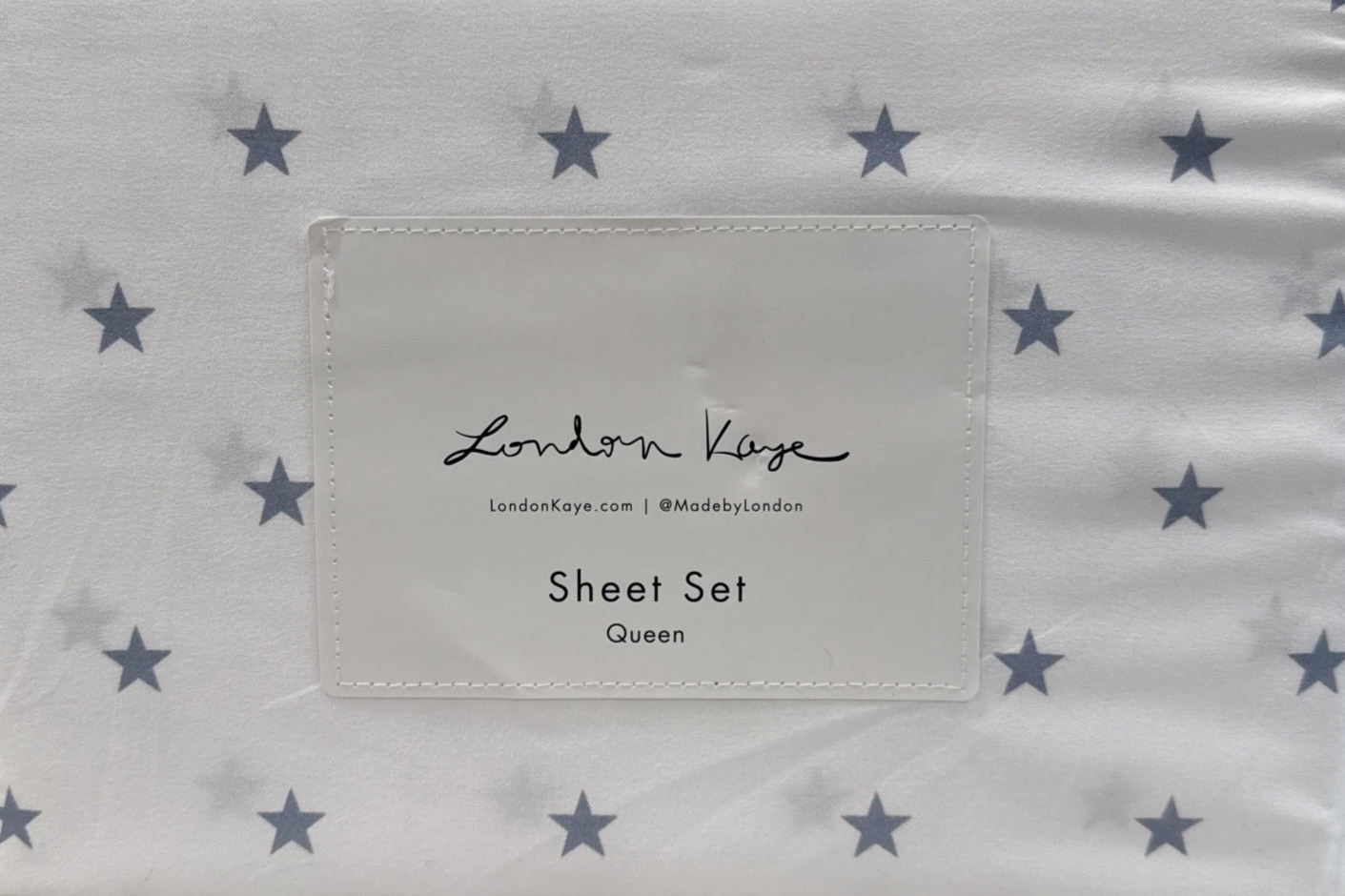 QUEEN Sheet Set Blue Star Sheets 4th of July sky London Kaye Summer 4pc STARS NW
