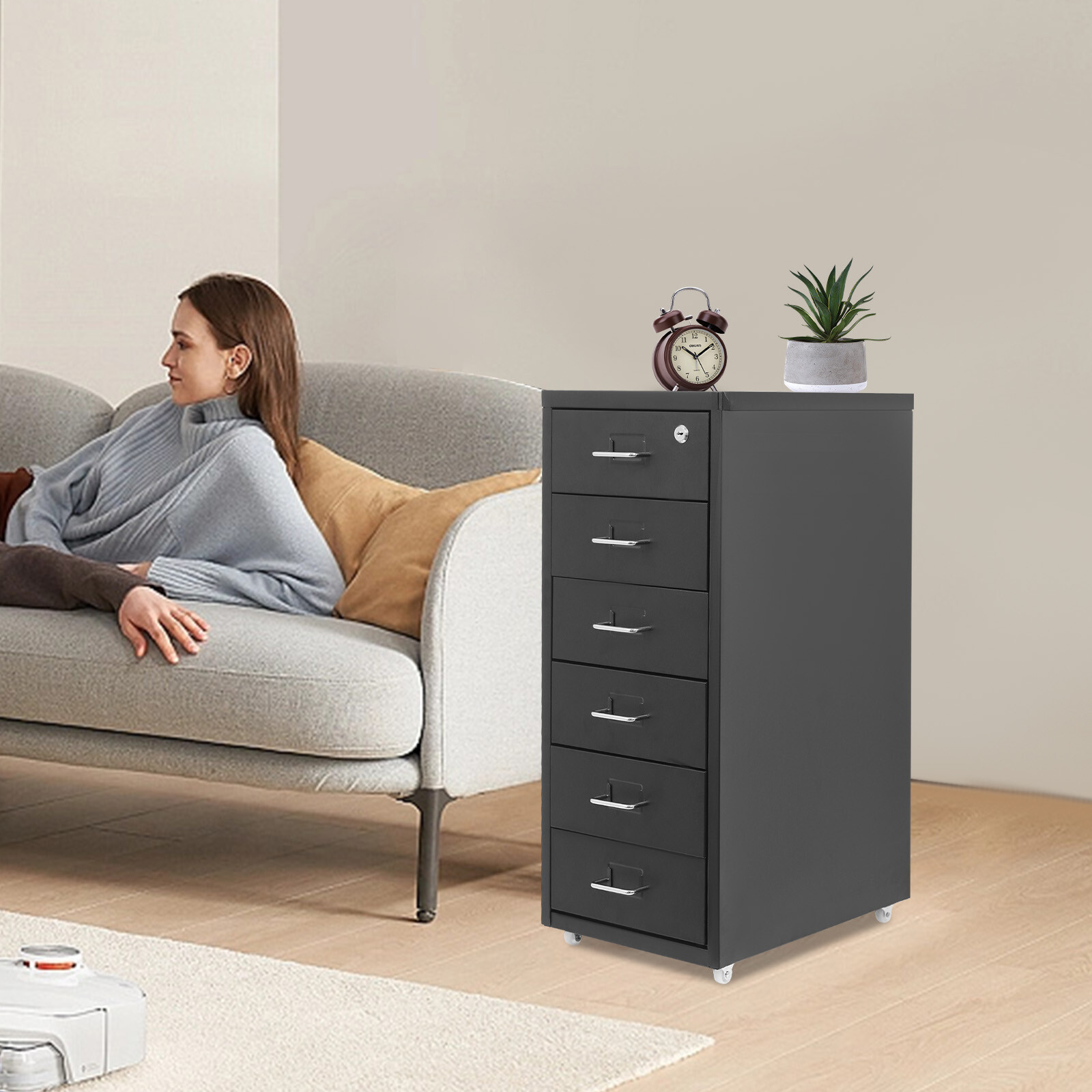 6 Tiers File Cabinet with Lock Metal Vertical Filing Cabinet for Office Home