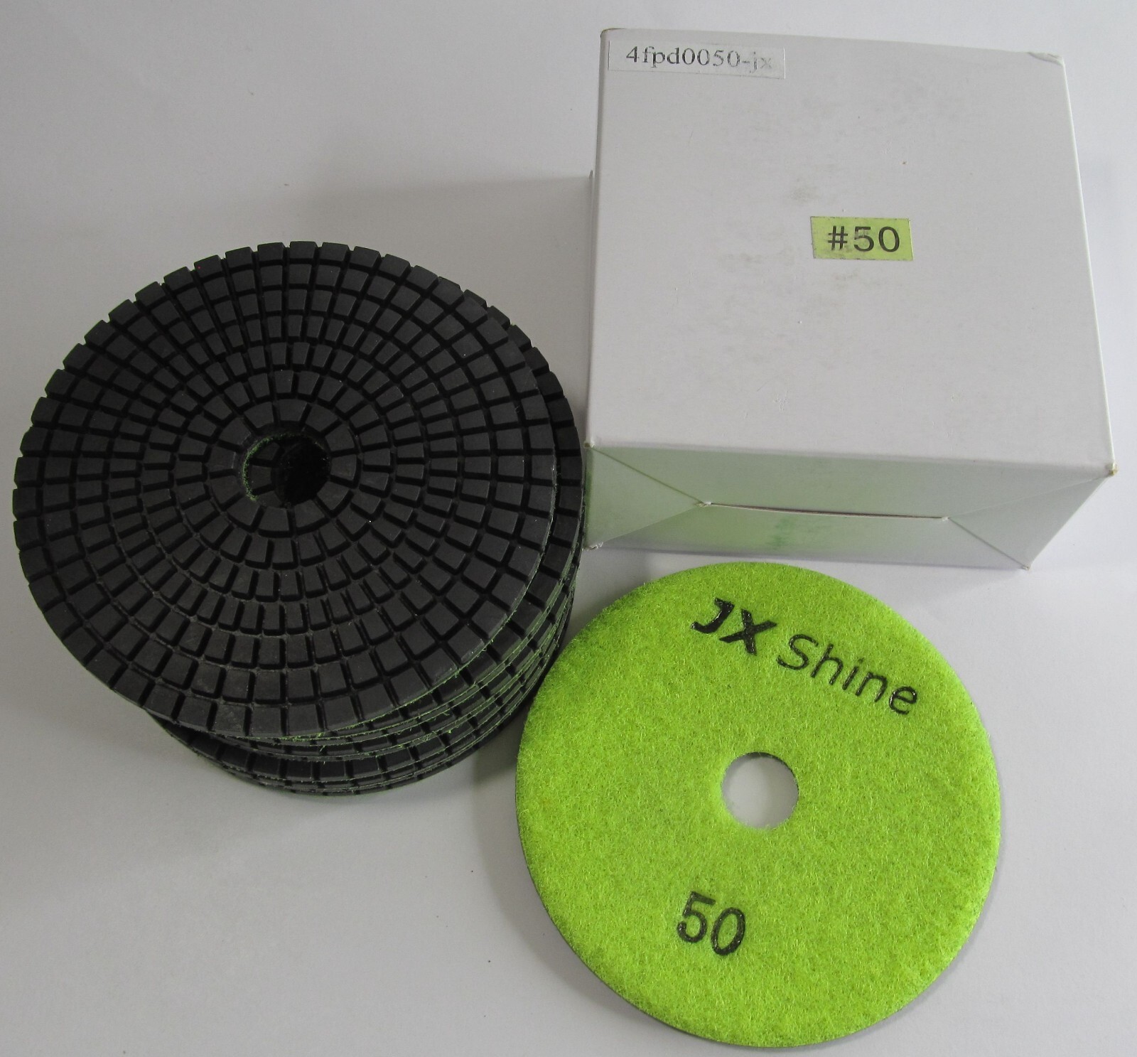 10-PACK JX SHINE 4" DIAMOND POLISHING PADS 50-GRIT GRANITE/STONE/GLASS 4500-RPM