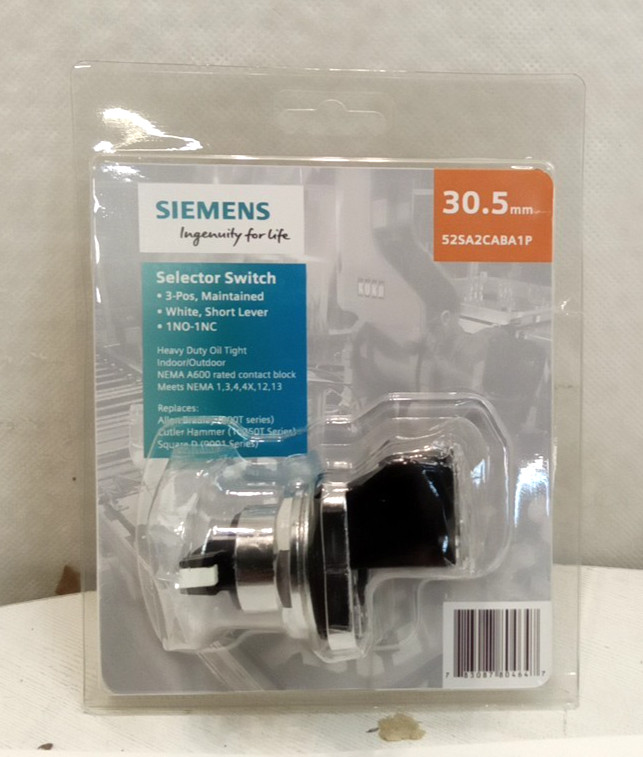Siemens 52SA2CABA1P Selector Switch 30.5mm 3-Pos, Maintained 1NO-1NC White Lever
