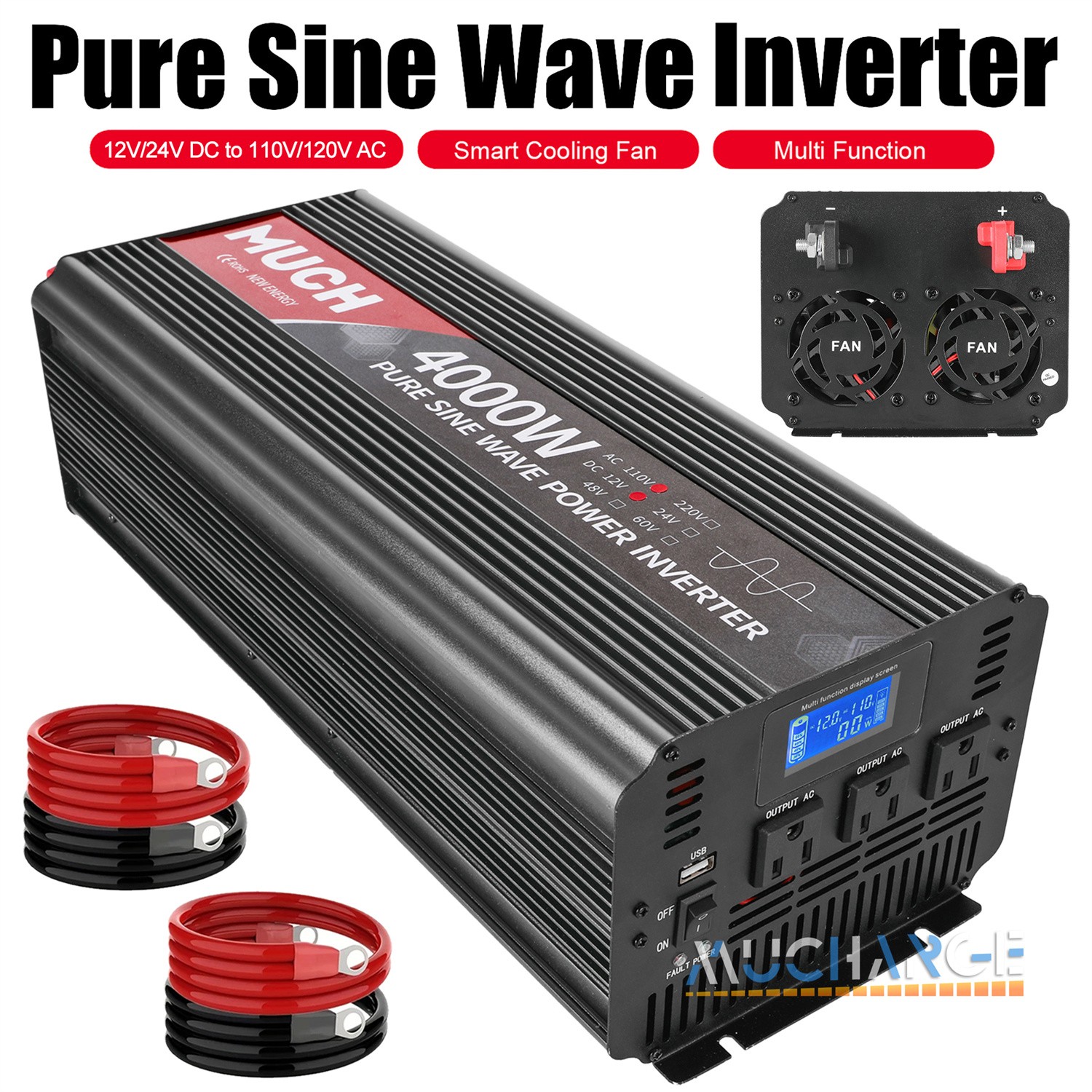 Car Power Inverters DC 12V 24V to AC 110V 120V LCD USB 2000W 3000W 4000W RV Home