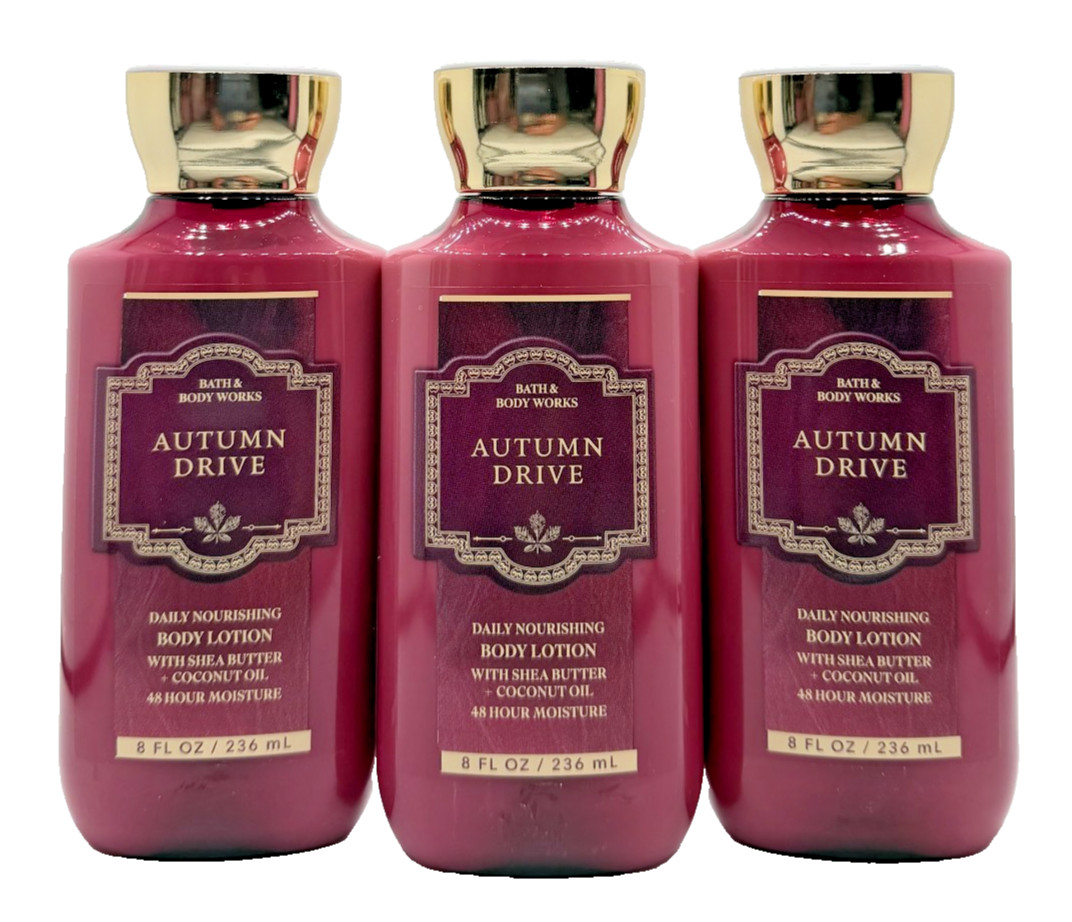 NEW Bath & Body Works Lot of 3 Bottles Autumn Drive Daily Body Lotion Cream 8 oz