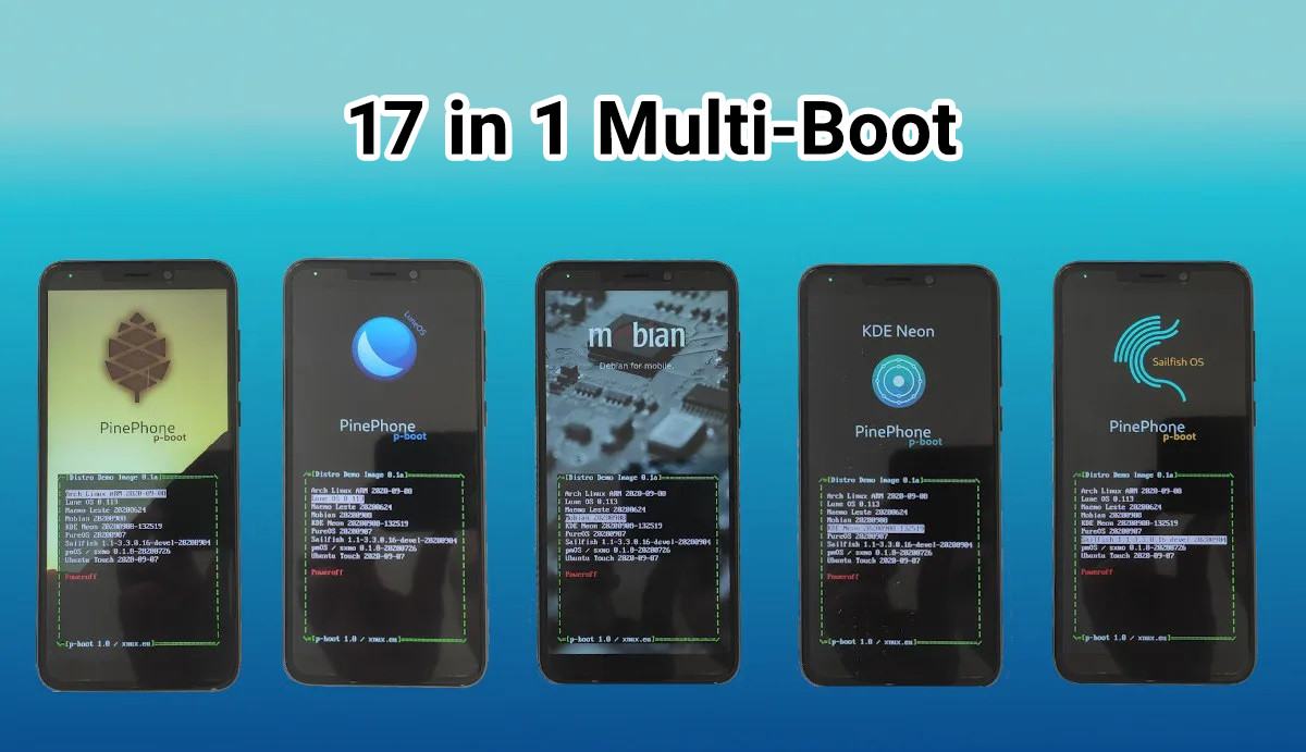 PinePhone Multiboot Chip (64 GB uSD card with p-boot bootloader, 15 images in 1)