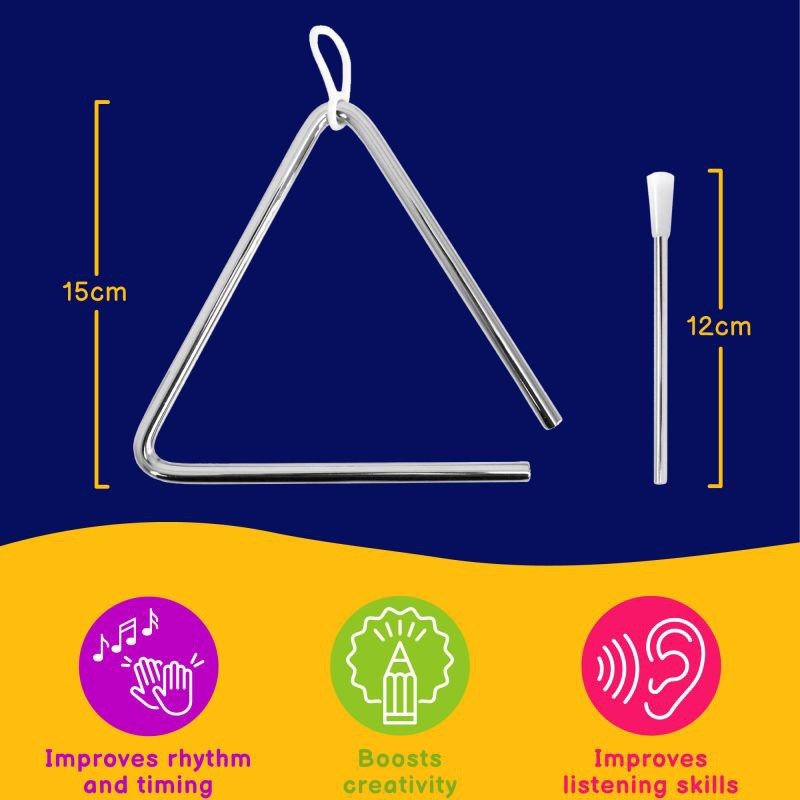 Metal Music Triangle Percussion Instrument Musical + Beater Kids Adults