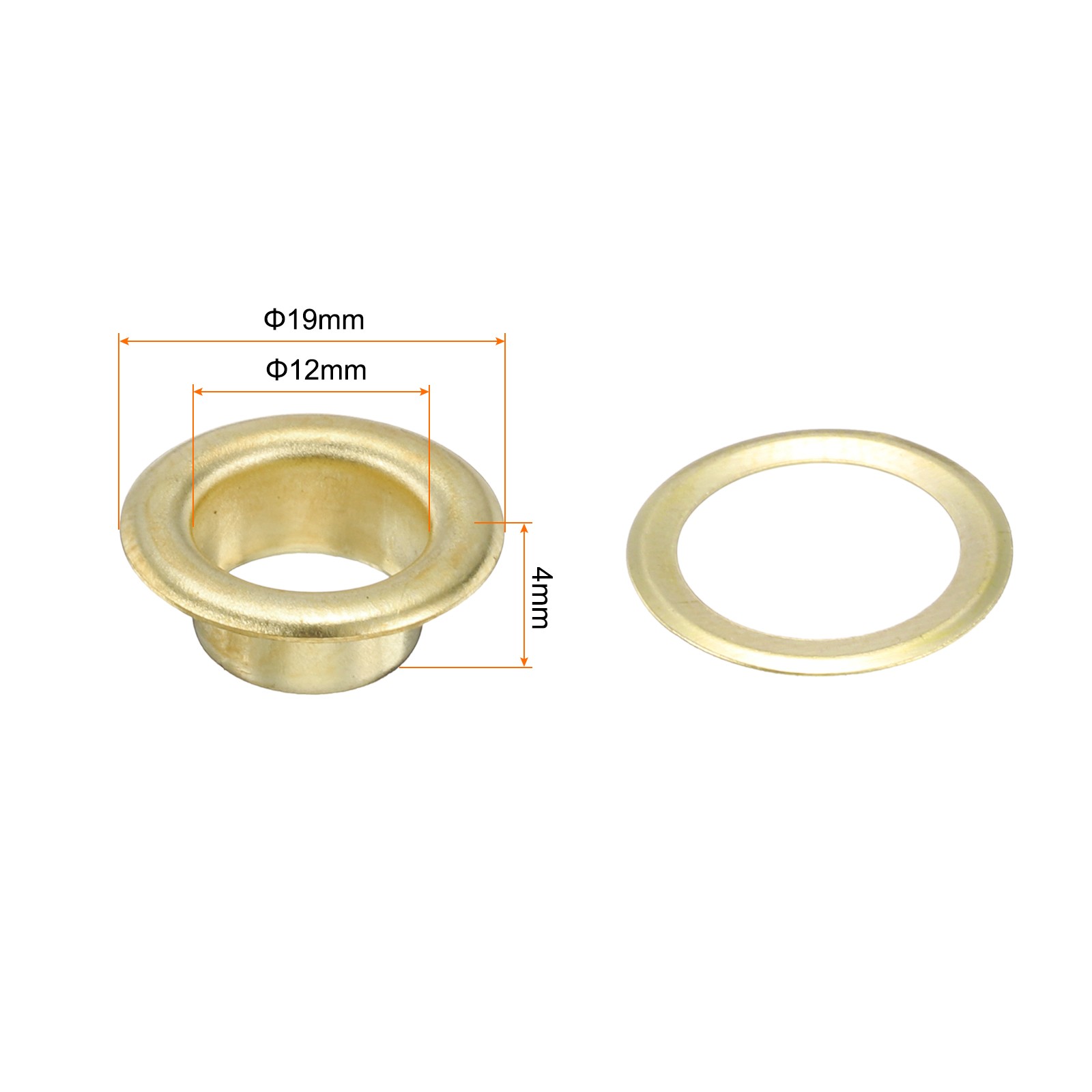 Grommet Eyelet Kit 100pcs 12mm Inner Dia, Gold