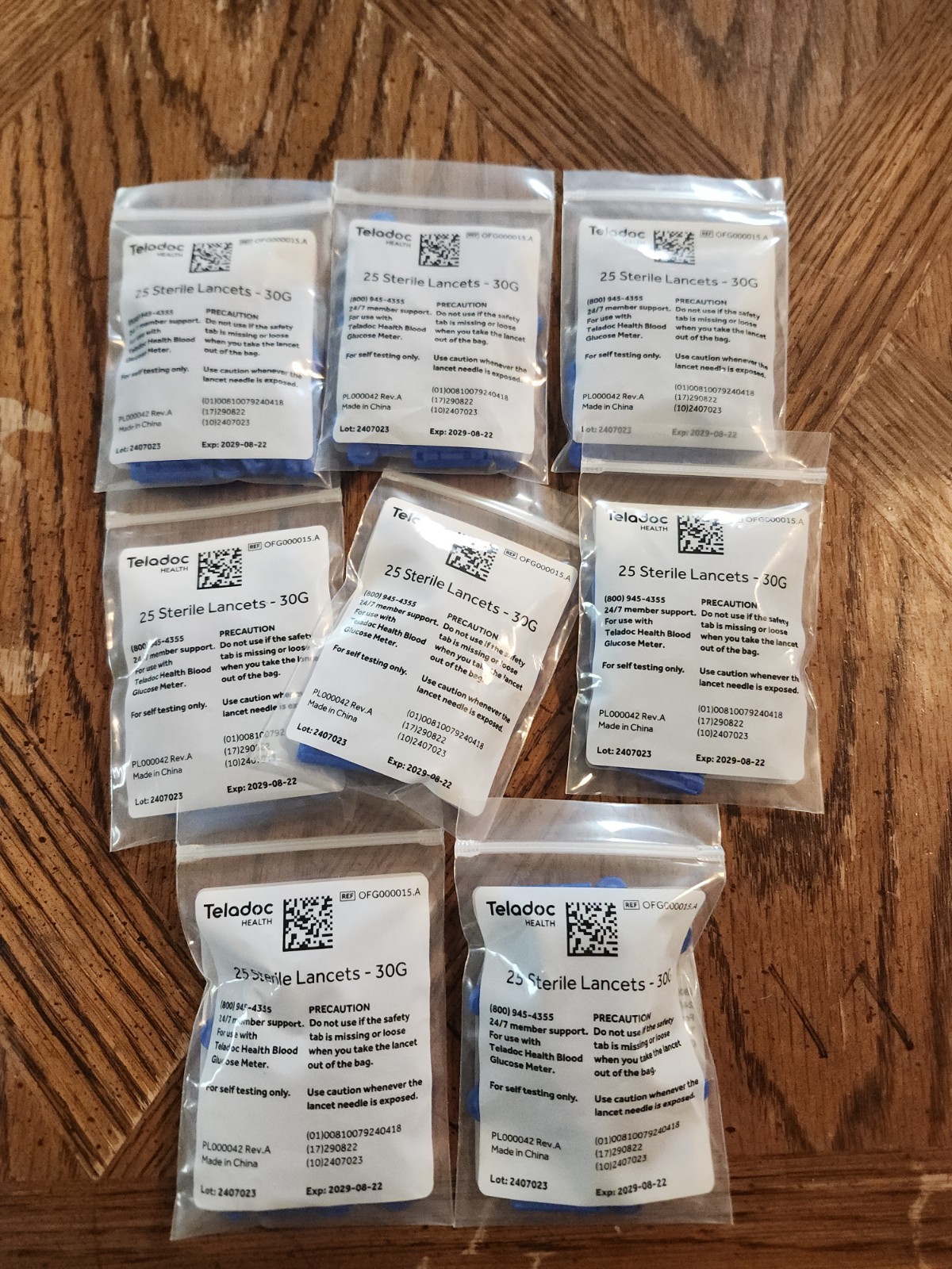 200 Teladoc Sterile Lancets - 30G New In packs of 25 (8bags) - Exp 2028-08-22
