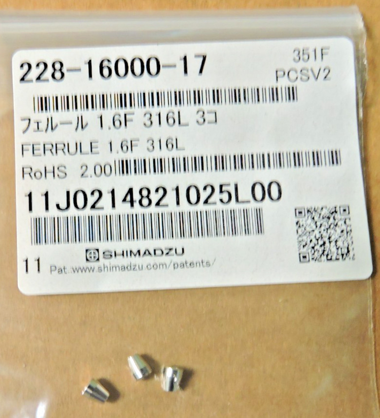 Pack 3 Shimadzu 228-16000-17 Ferrule 1.6F 316L for 1/16" Tubing / Dionex 70-0716