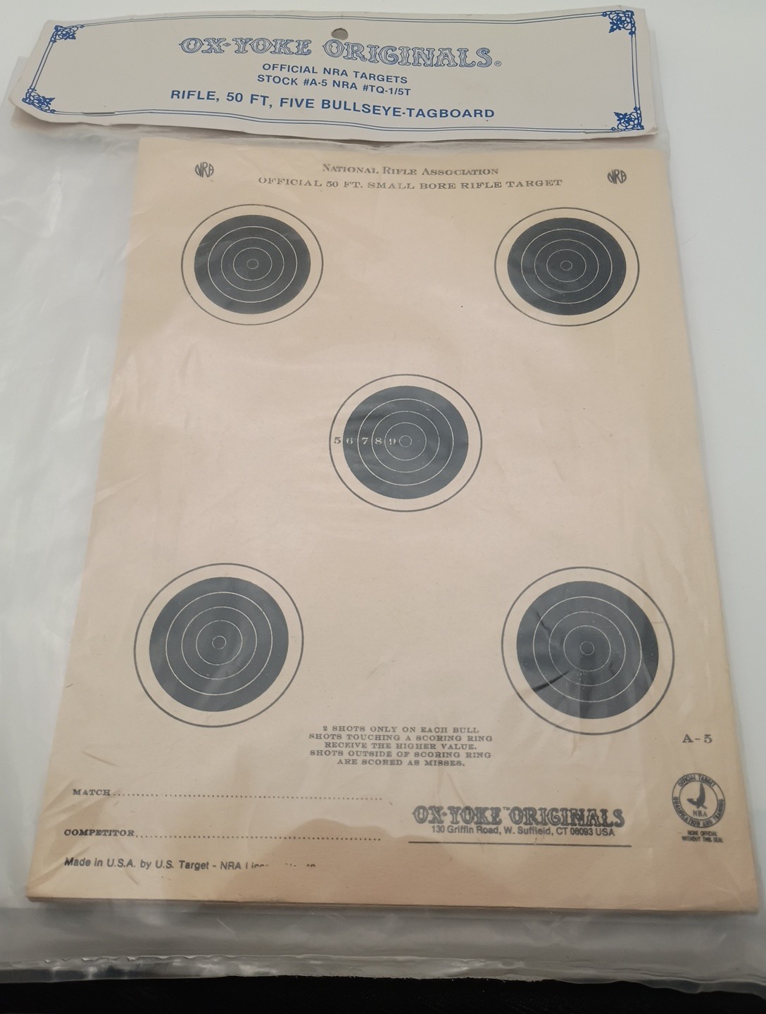 VTG NATIONAL RIFLE ASSOCIATION NRA OFFICIAL 50-FT TARGET A-5 SEALED 25