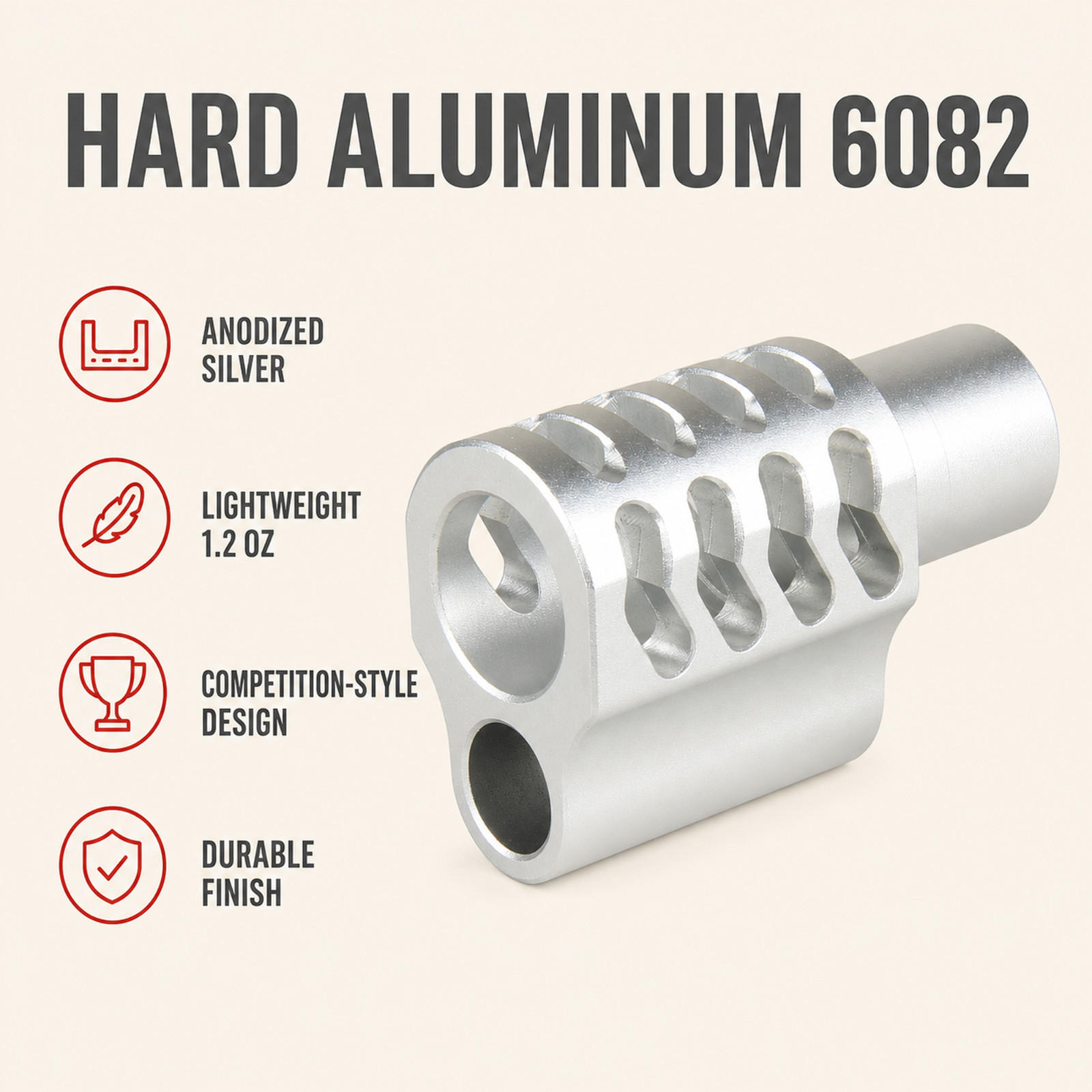 SILVER Muzzle Brake Compensator Fits 1911 .45 ACP Full Size , B Style