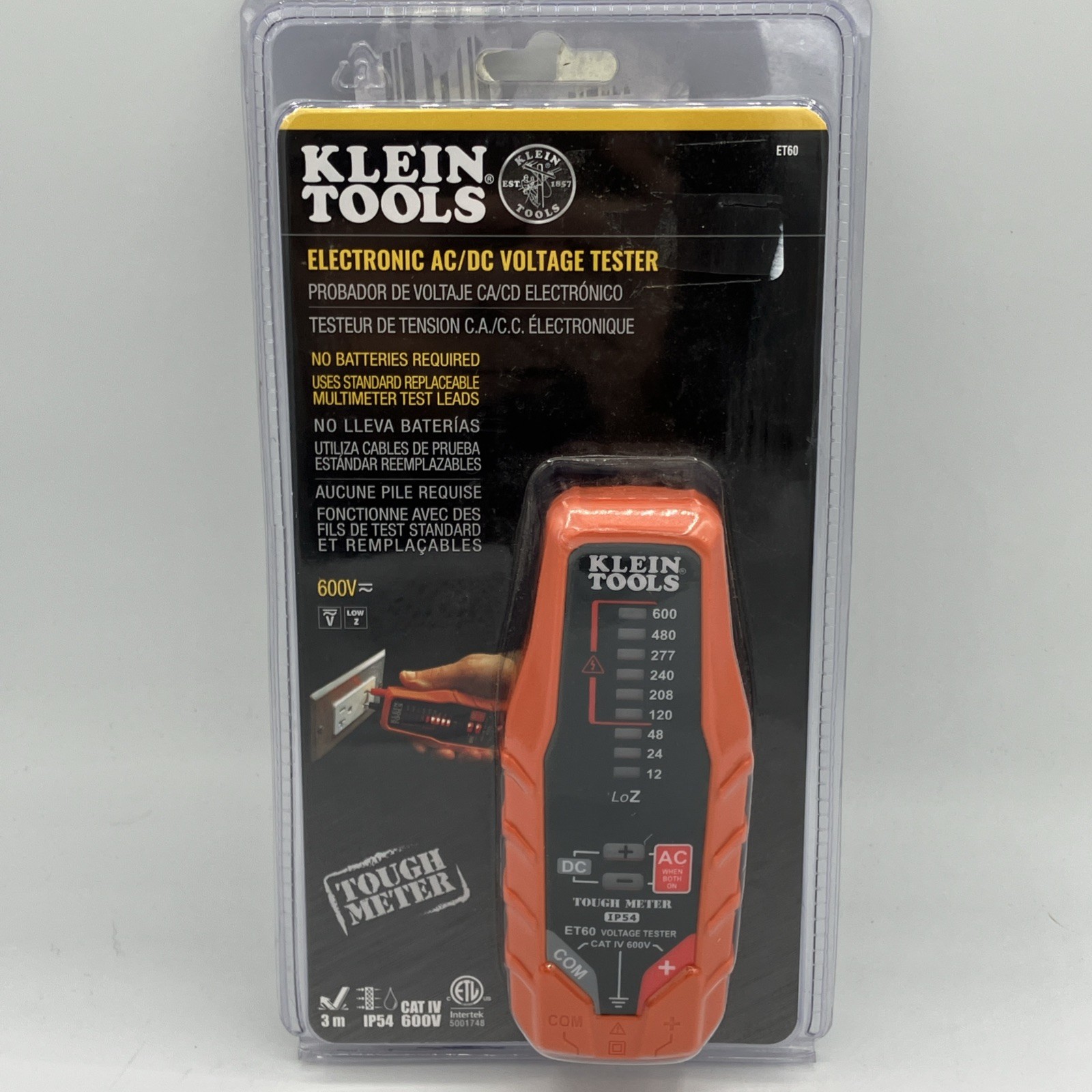 Klein Tools Electronic AC/DC Voltage Continuity Electrical Tester ET60 600V New