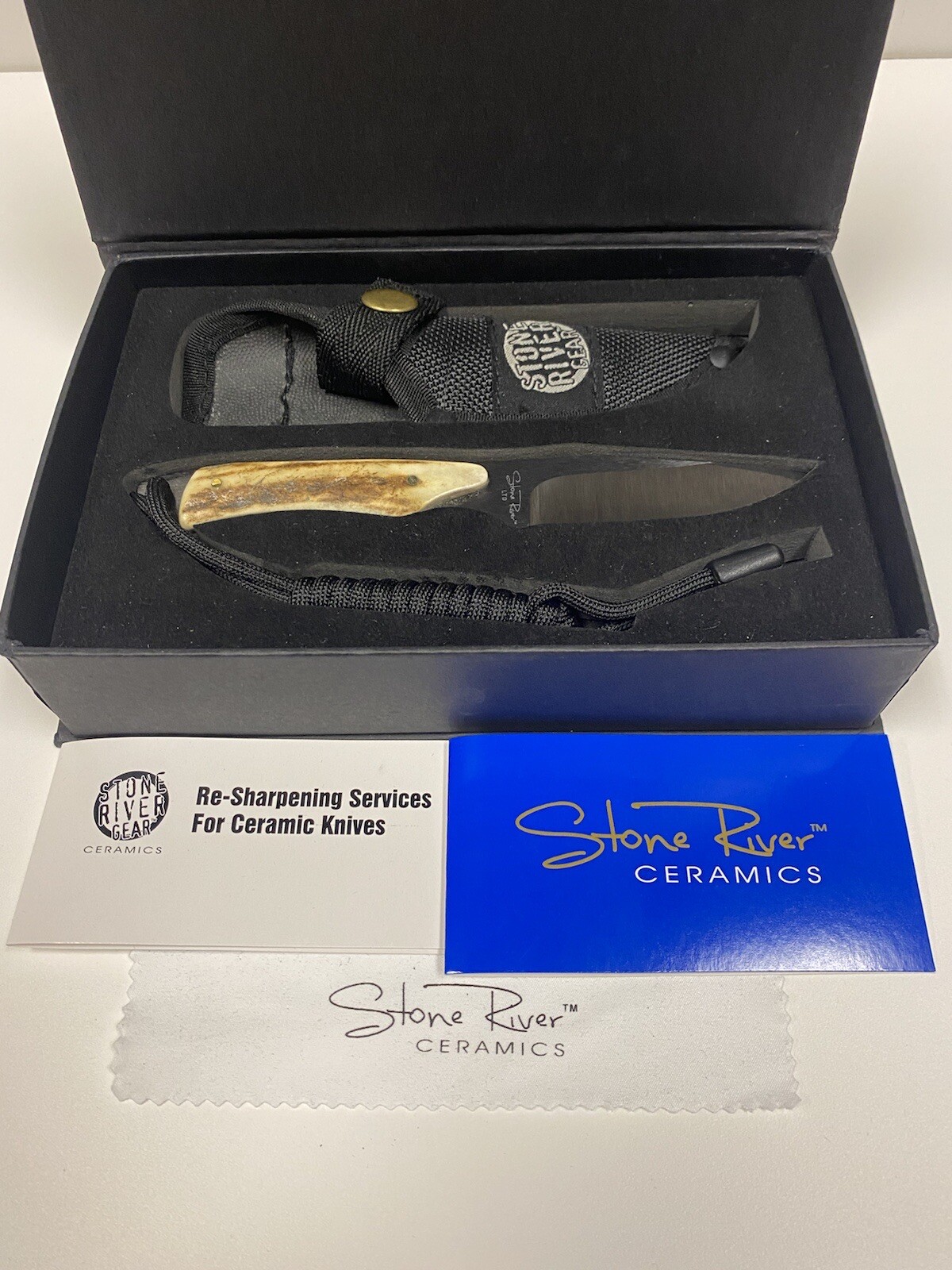 NEW Stone River Gear Ceramic Blade Caping Hunting Knife w/ Stag Handle SRG65SCB