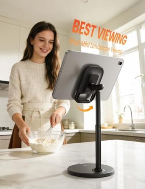 Cell Phone Stand for Desk - [Height Angle] Adjustable Sturdy Desktop Black