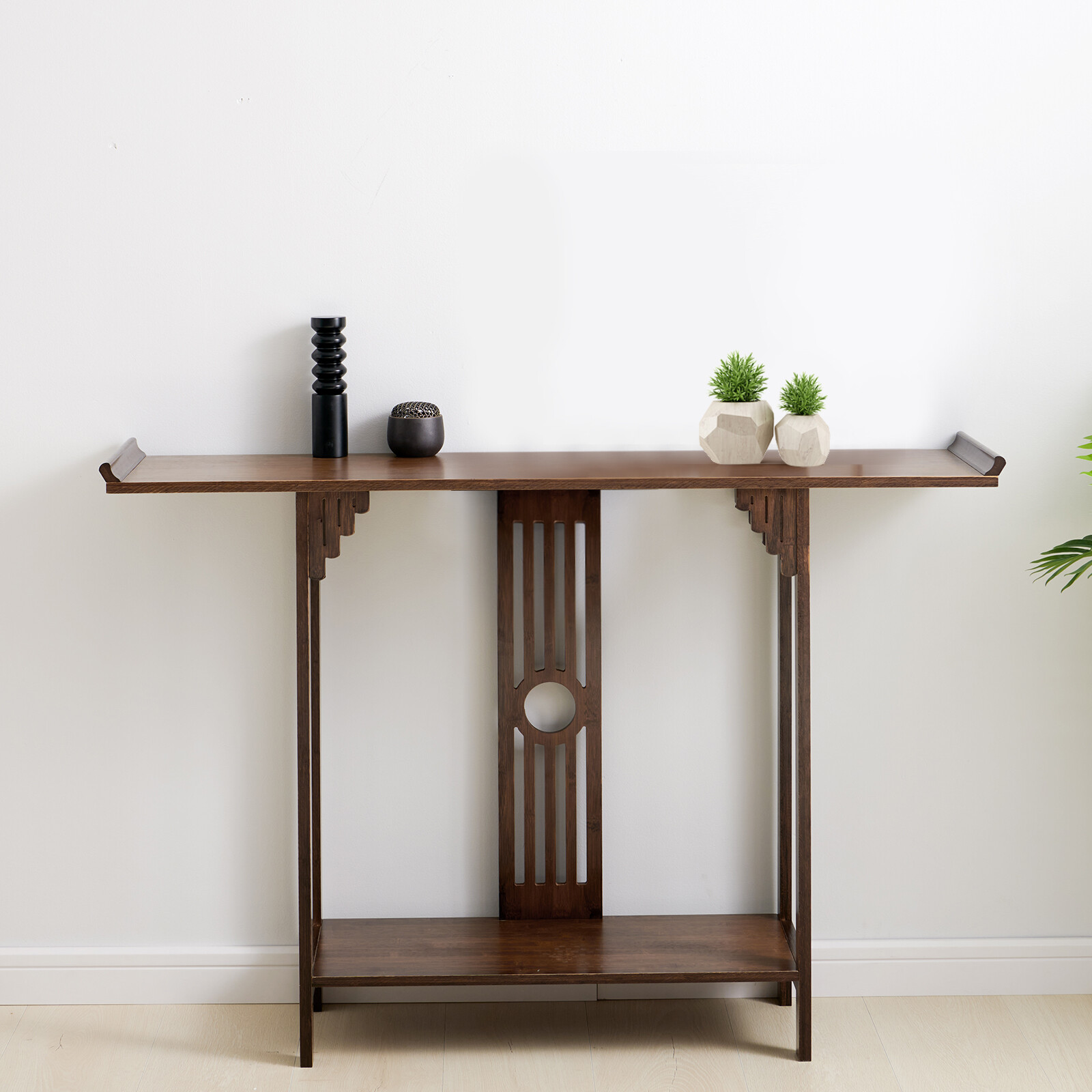 Chinese Style Vintage Console Table Sofa Side Table Bamboo Shelf Entryway Table