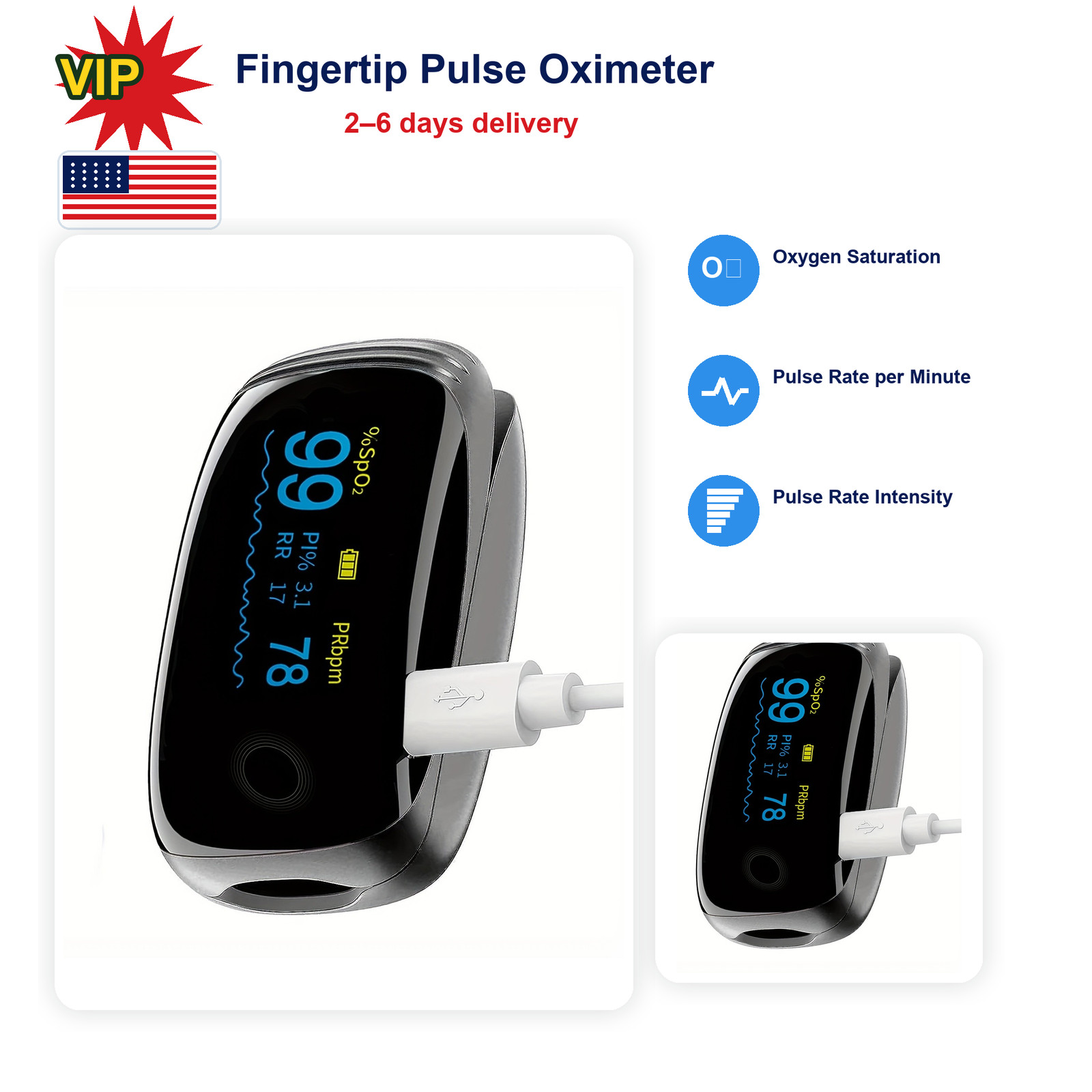 Finger Pulse Oximeter Blood Oxygen Meter Sensor Portable Heart Rate SPO2 Monitor