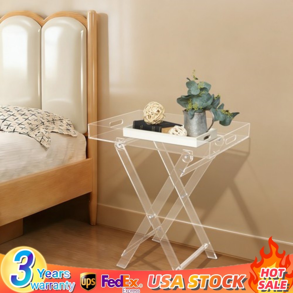 Modern Acrylic Folding Tray Table Clear End Table Small Side Table Coffee Table