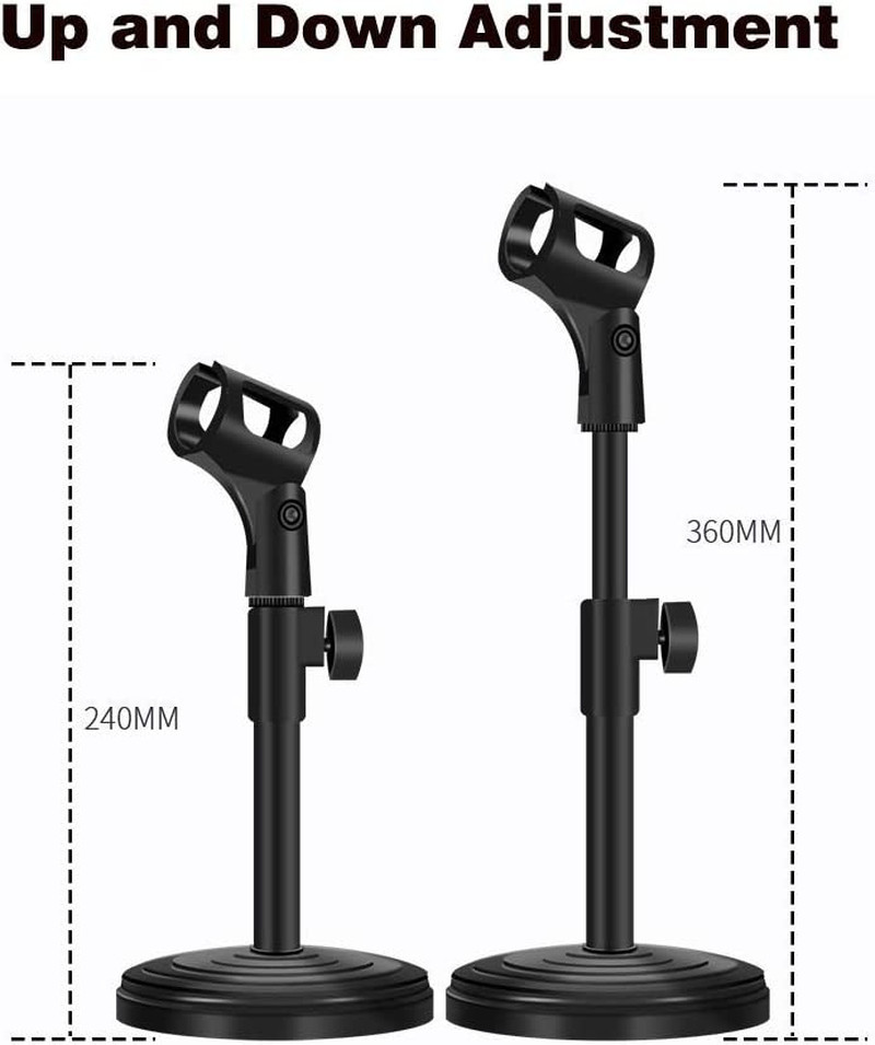 Desktop Microphone Stand, Upgraded Adjustable Table Mic Stand with Mic Clip and