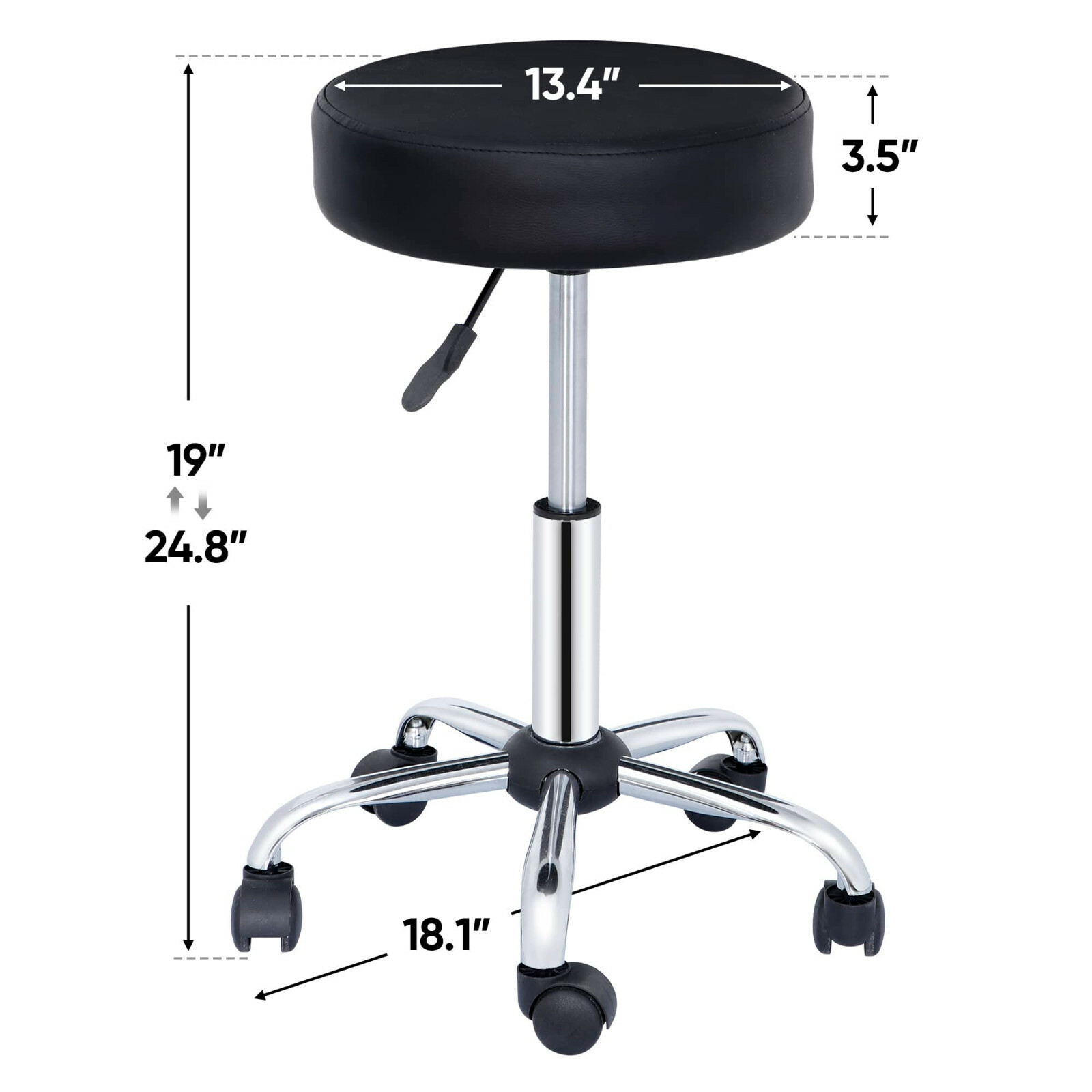 Salon Spa Stool Backless Massage Stools Metal Base Height Adjustable Black
