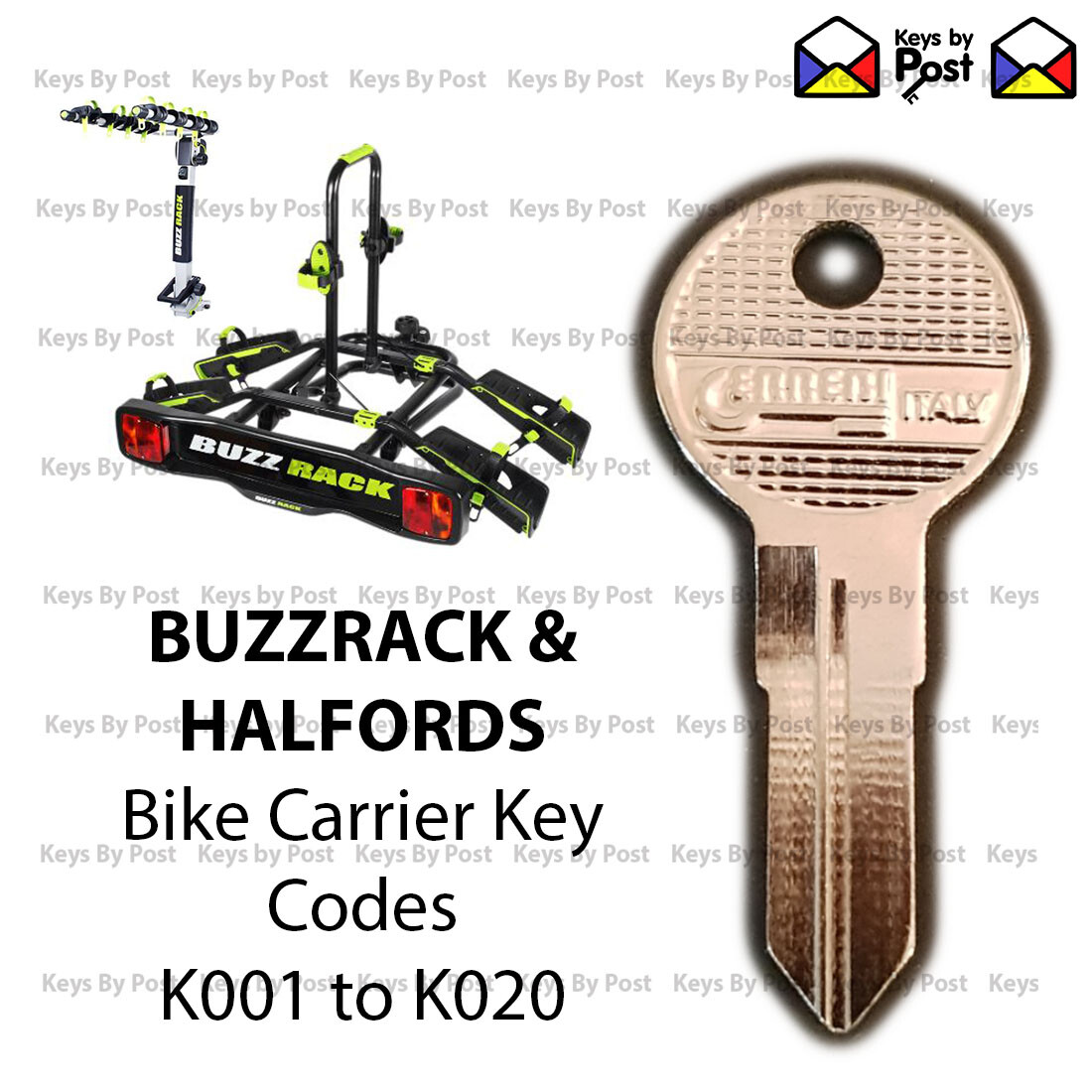 BUZZRACK or HALFORDS Bike Carrier Rack key cut to code K001 to K020 BUZZ RACK