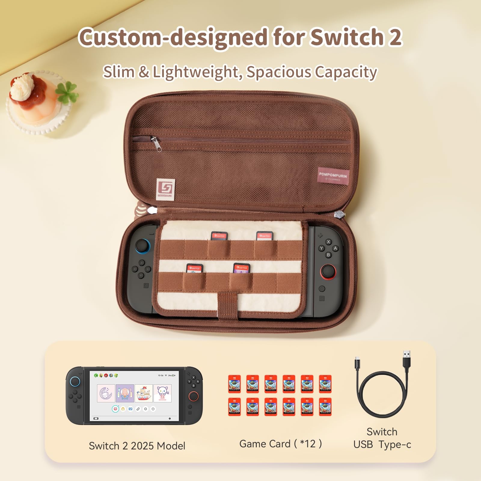 Slim Carrying Case Compatible with Switch 2 (2025), Hard Shell Storage Bag wi...